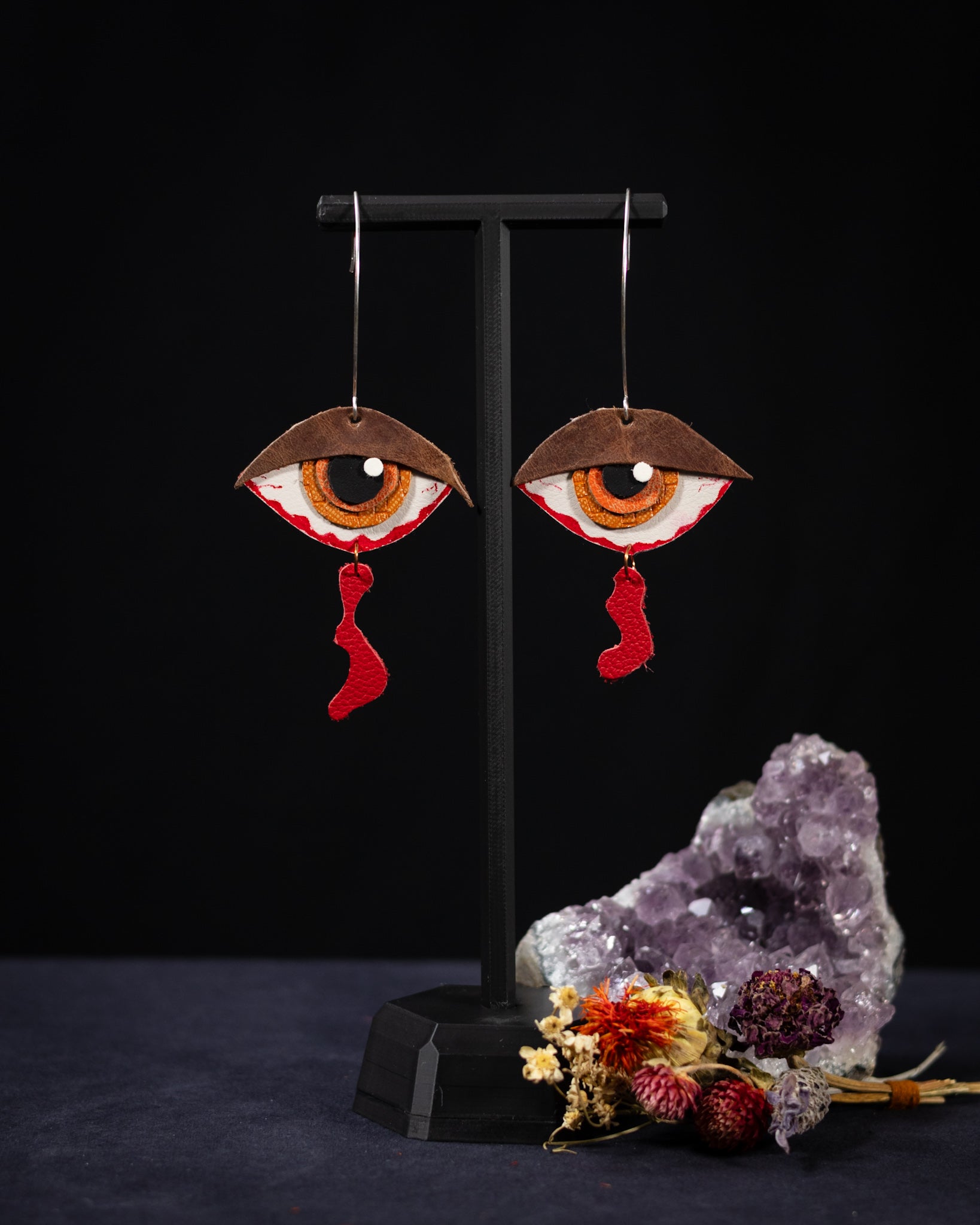 Eye See You - Orange Iris Blood Drip Earrings