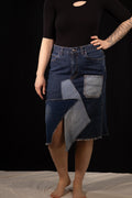 Patchwork Jean Skirt- Geometric
