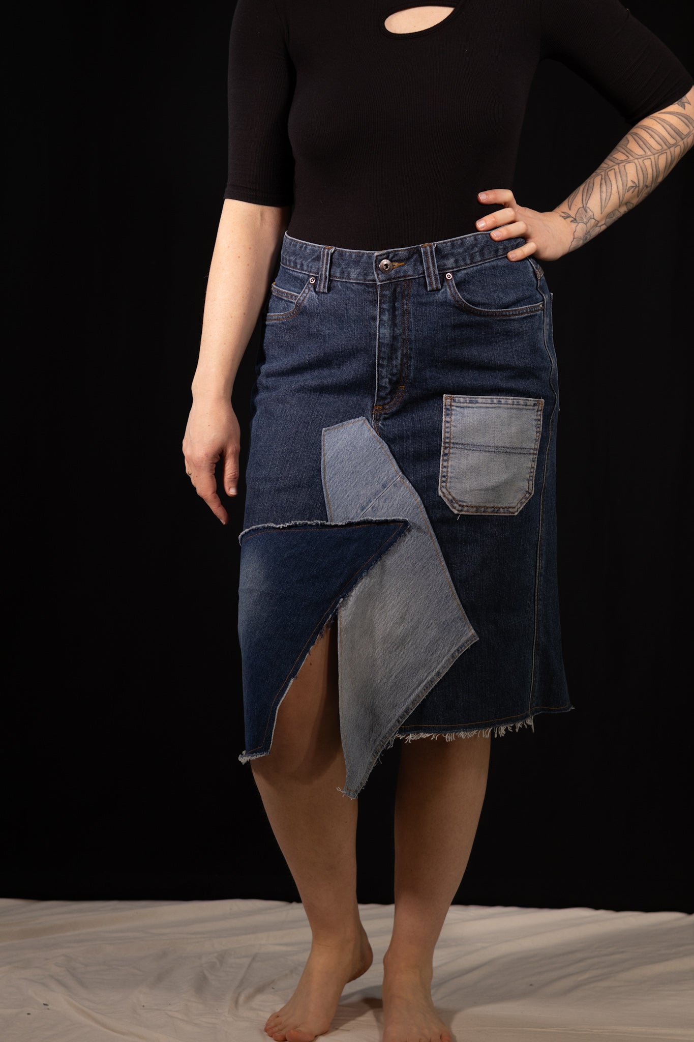 Patchwork Jean Skirt- Geometric