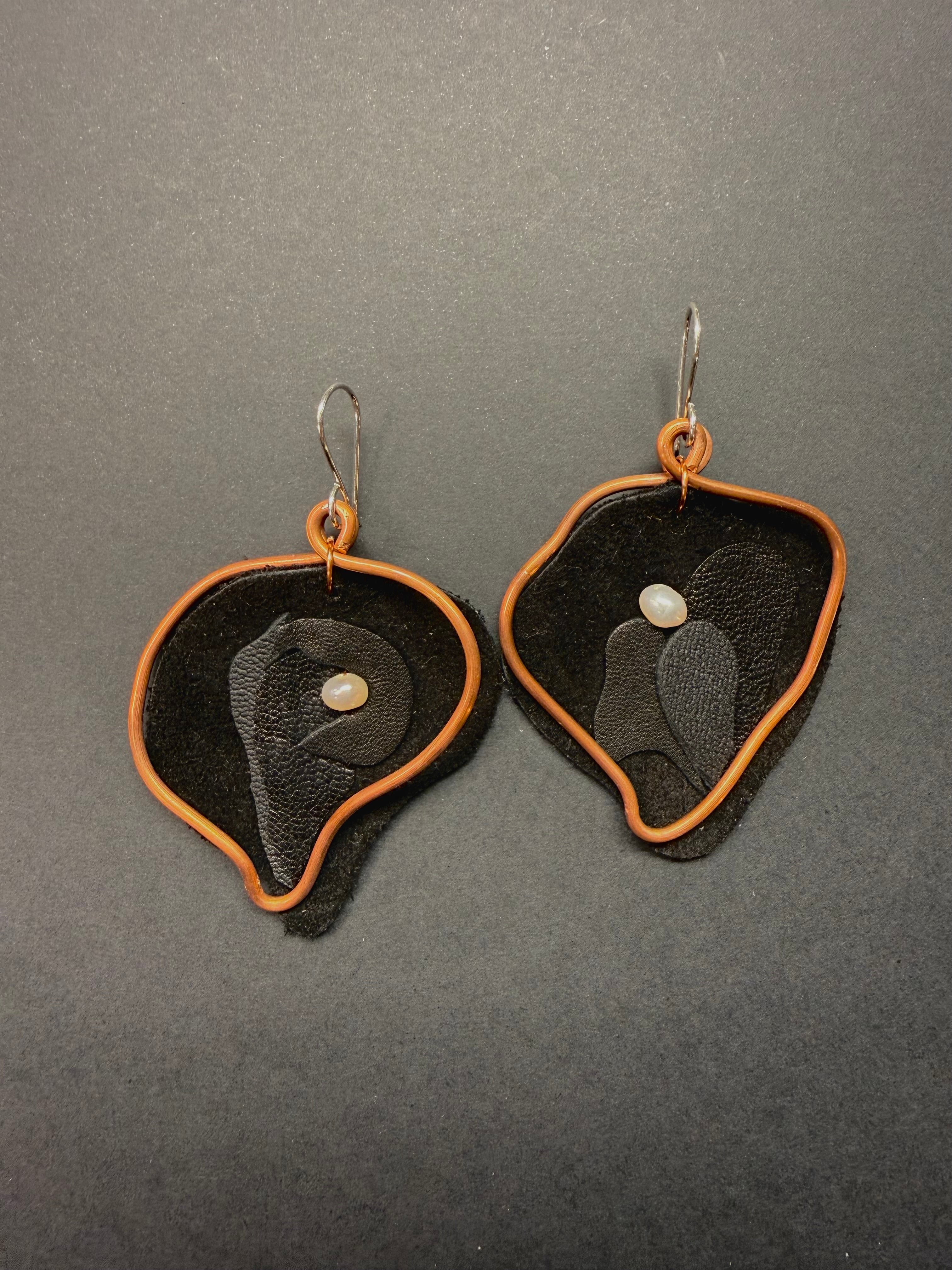 Viva La Vulva - Large Matte Black Leather Earrings