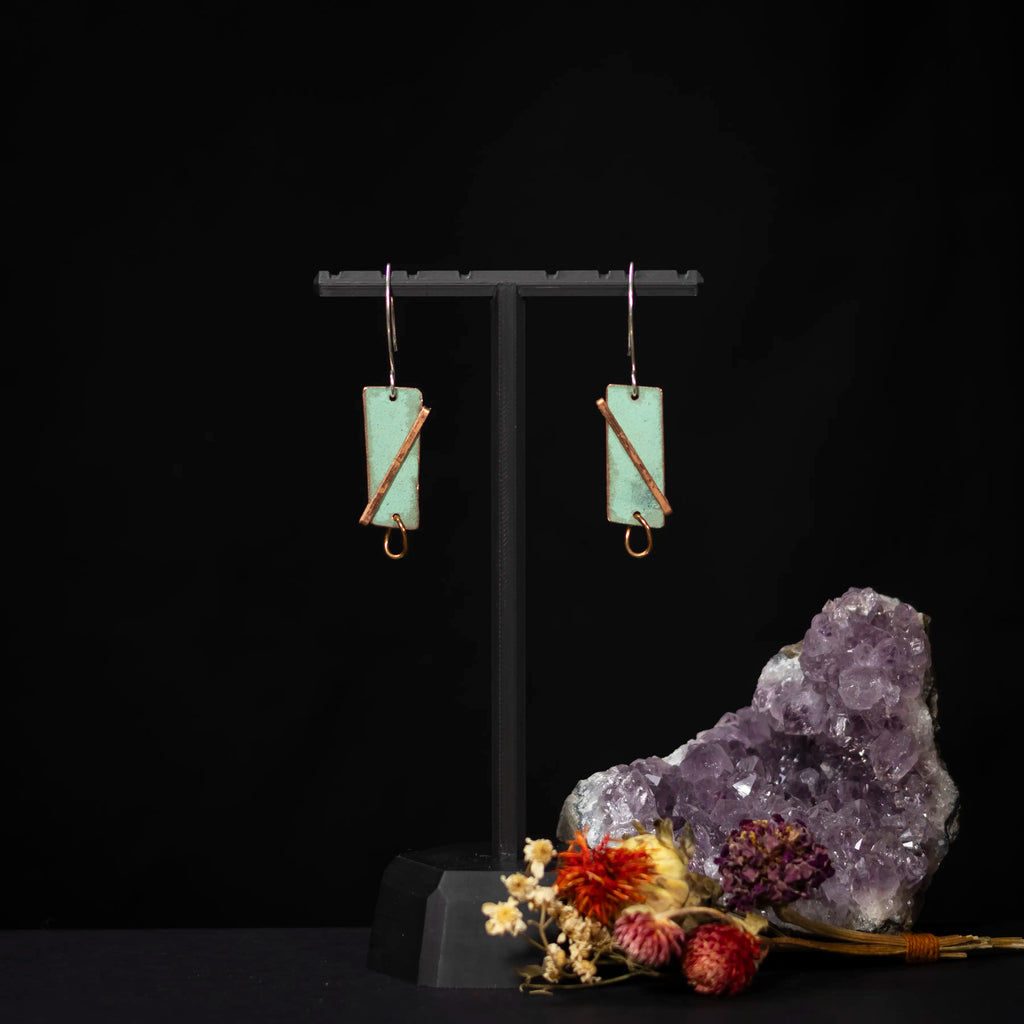 You'll Like Tacoma - Rectangle & Copper Staple Earrings