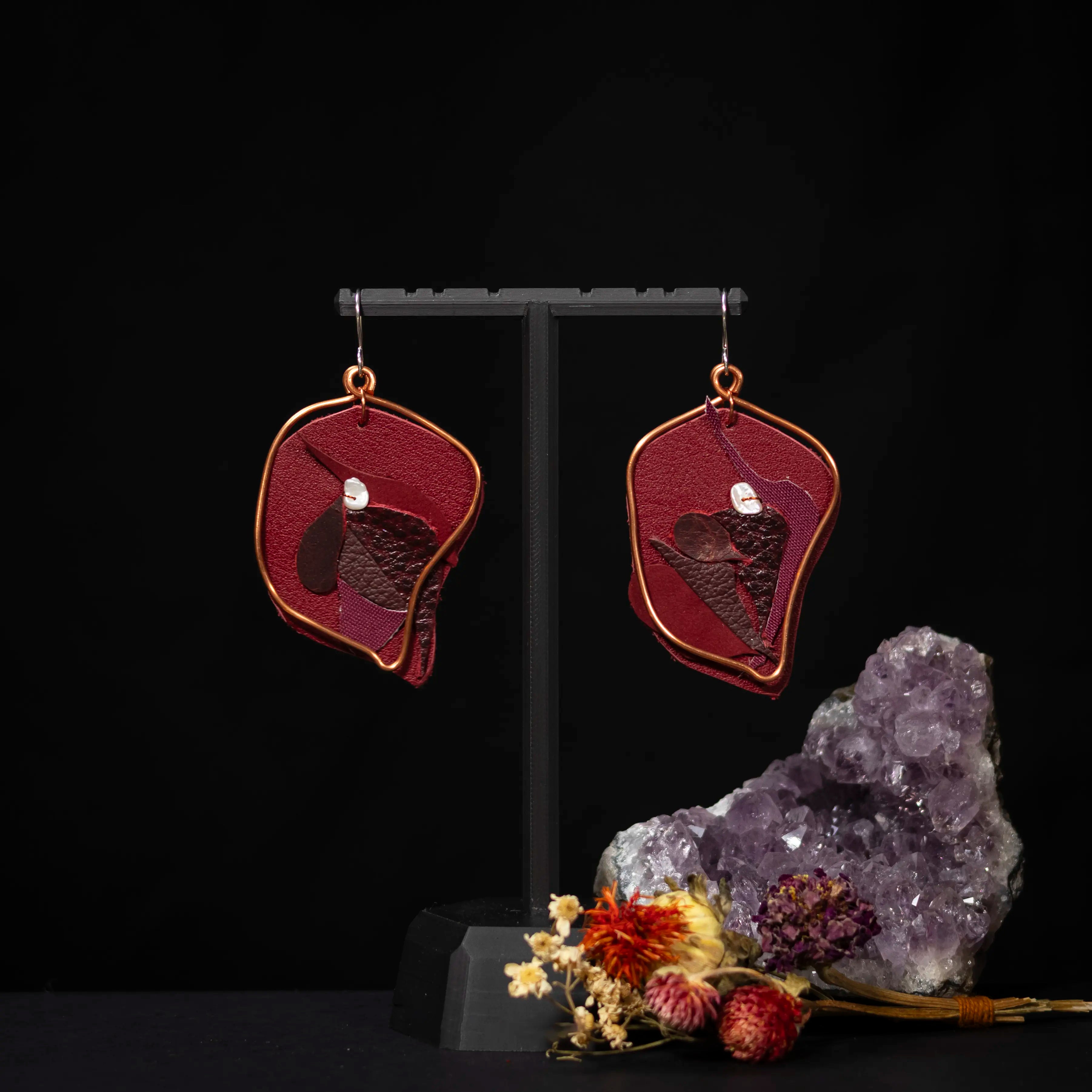 Viva La Vulva - Large Burgundy Leather Earrings
