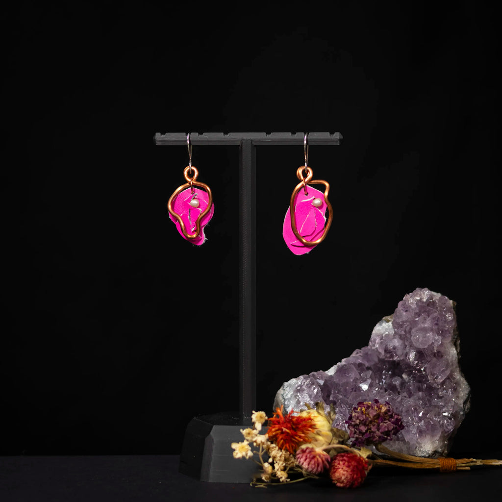 Viva La Vulva - Small Monochrome Hot Pink Leather Earrings