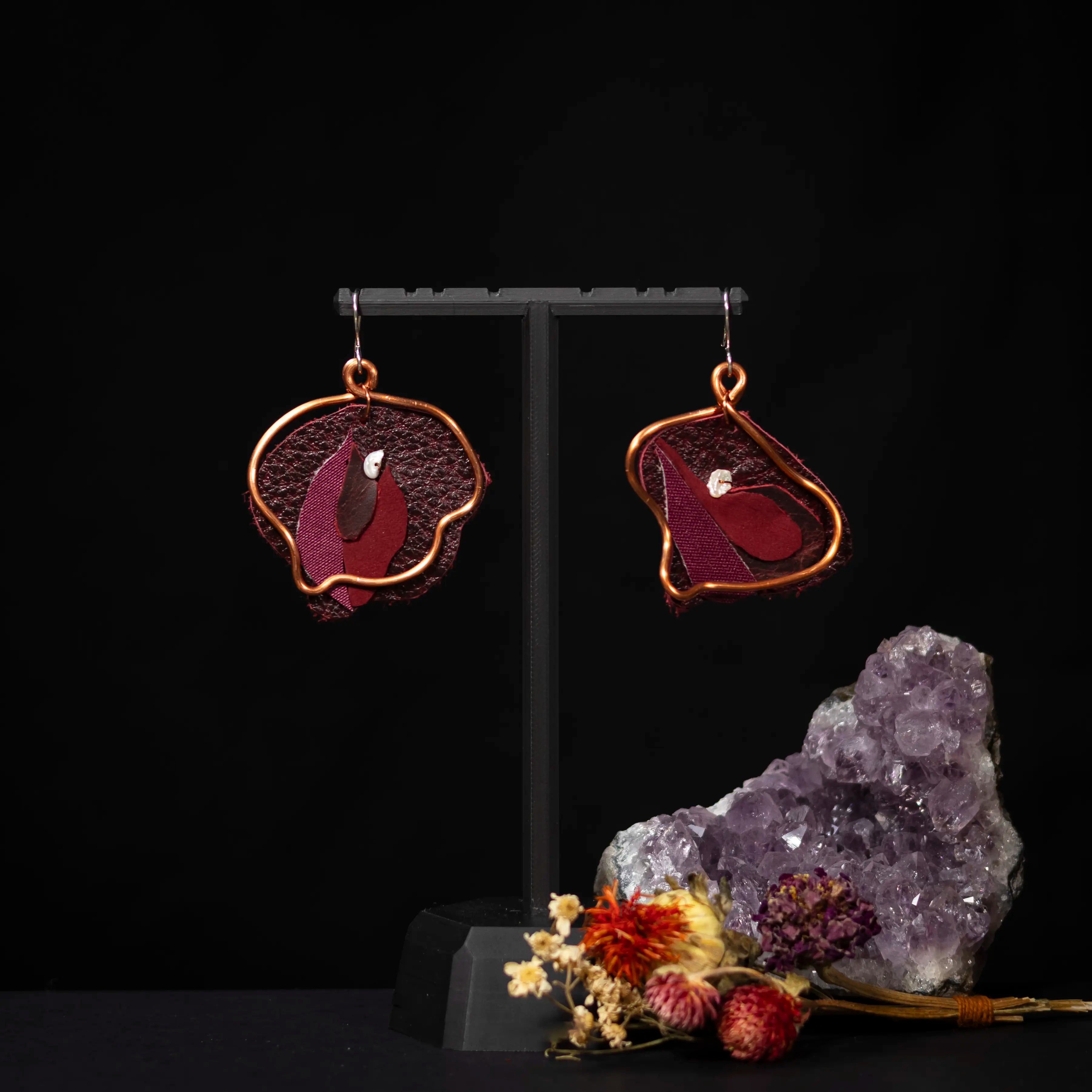 Viva La Vulva - Large Dark Red Leather Earrings
