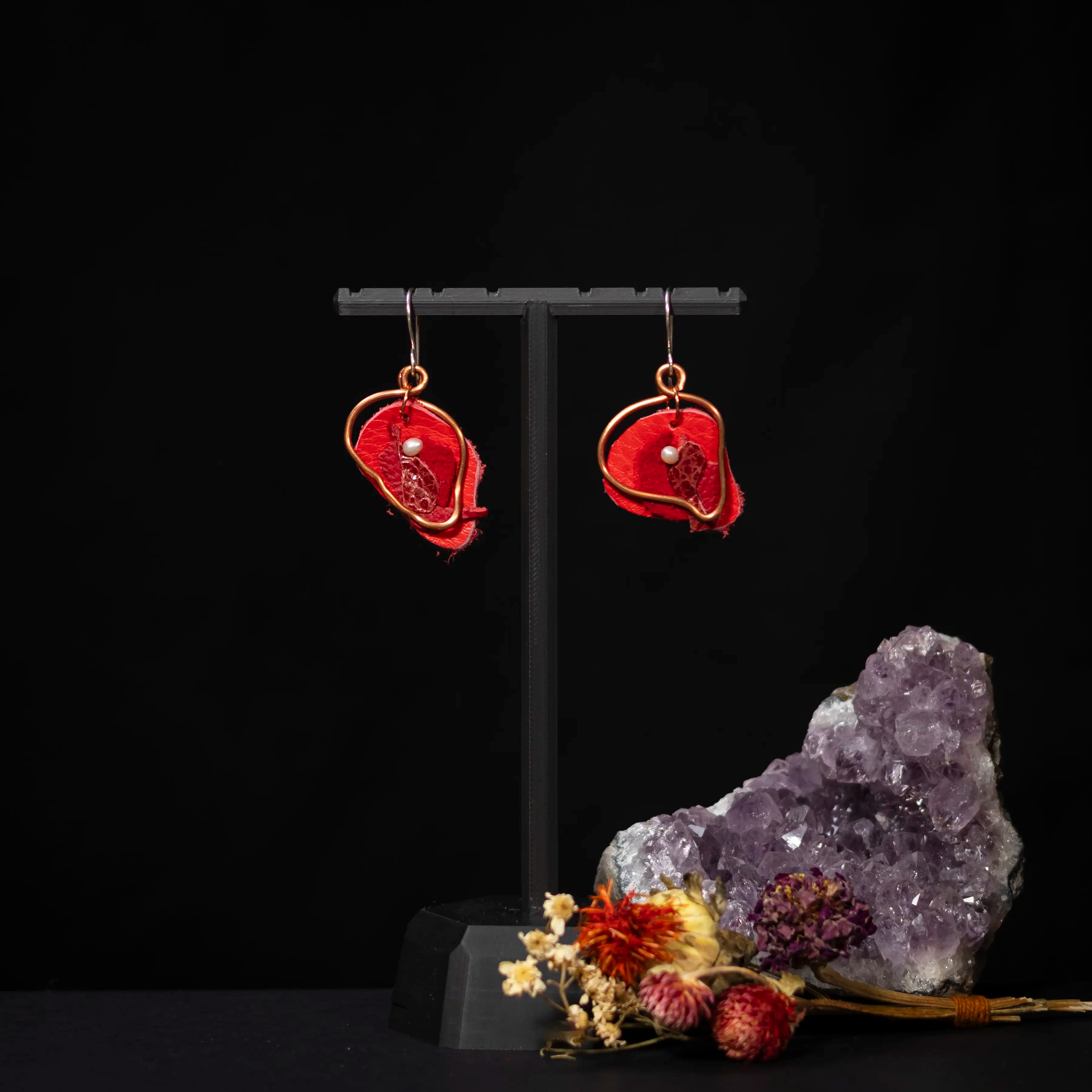 Viva La Vulva - Small Orange/Red Leather Earrings