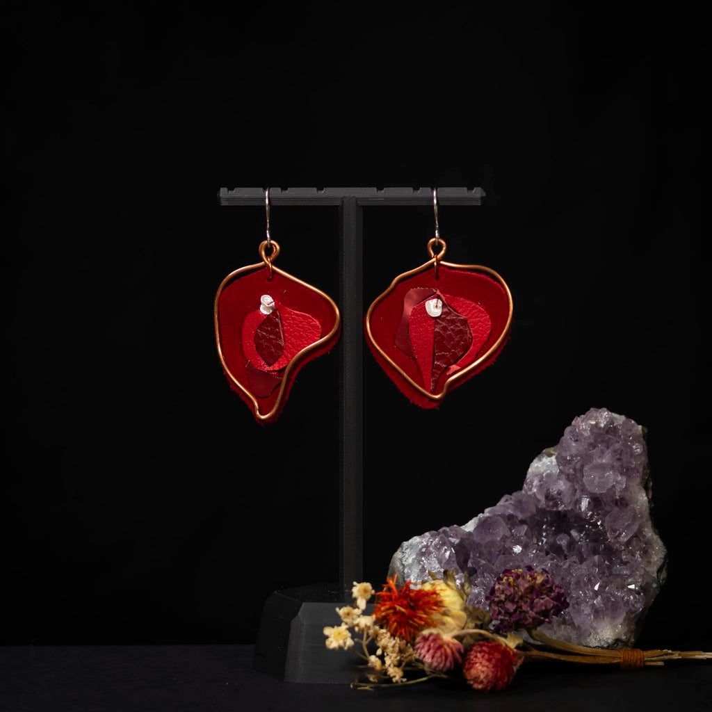 Viva La Vulva - Large Soft Red Leather Earrings