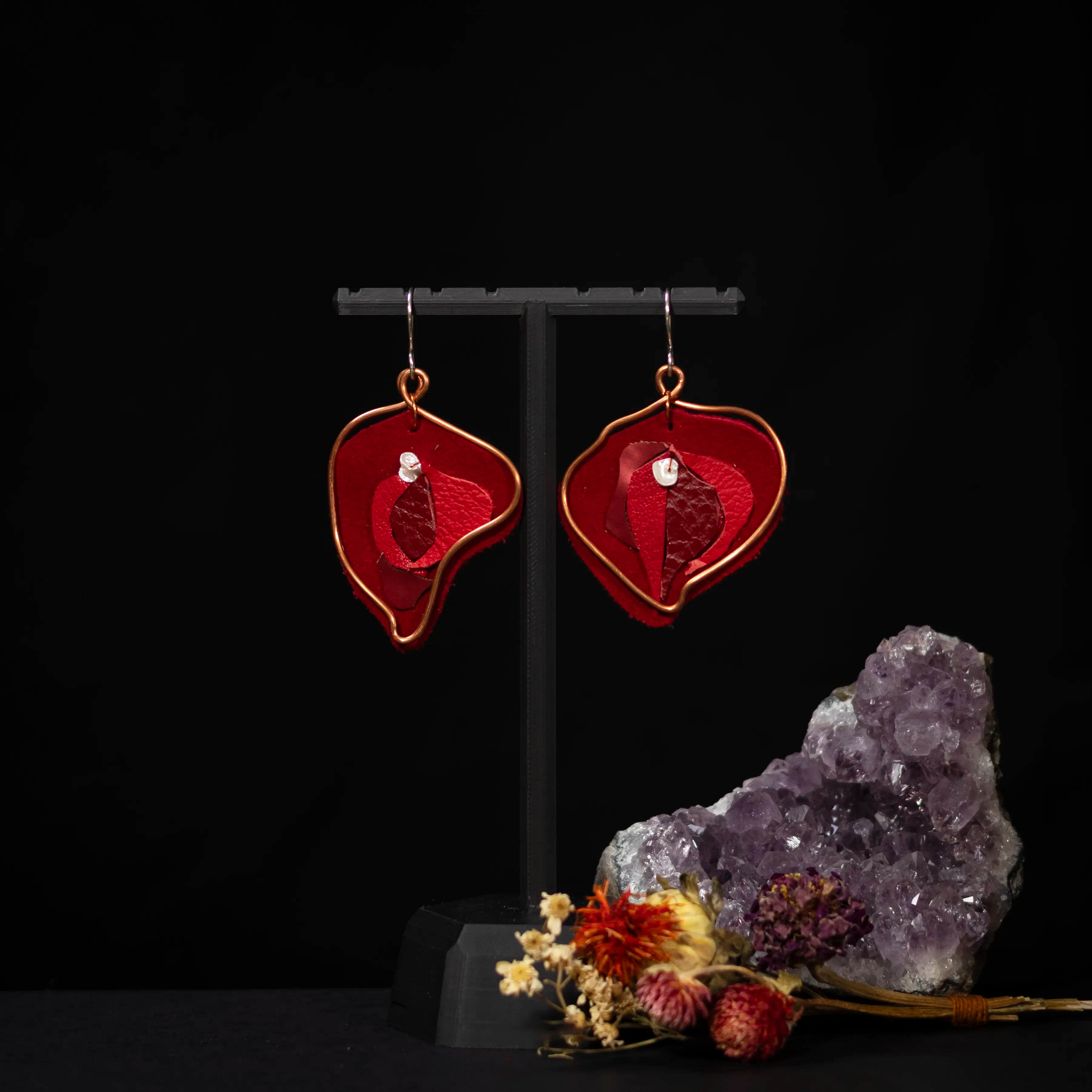 Viva La Vulva - Large Soft Red Leather Earrings