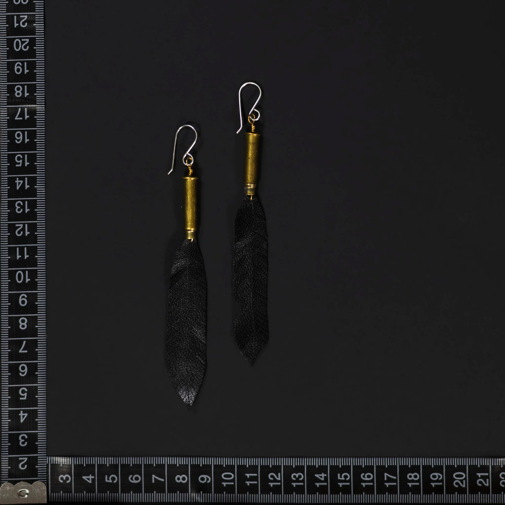 Birds of a Feather - Little Skinny Black Leather Feather Earrings