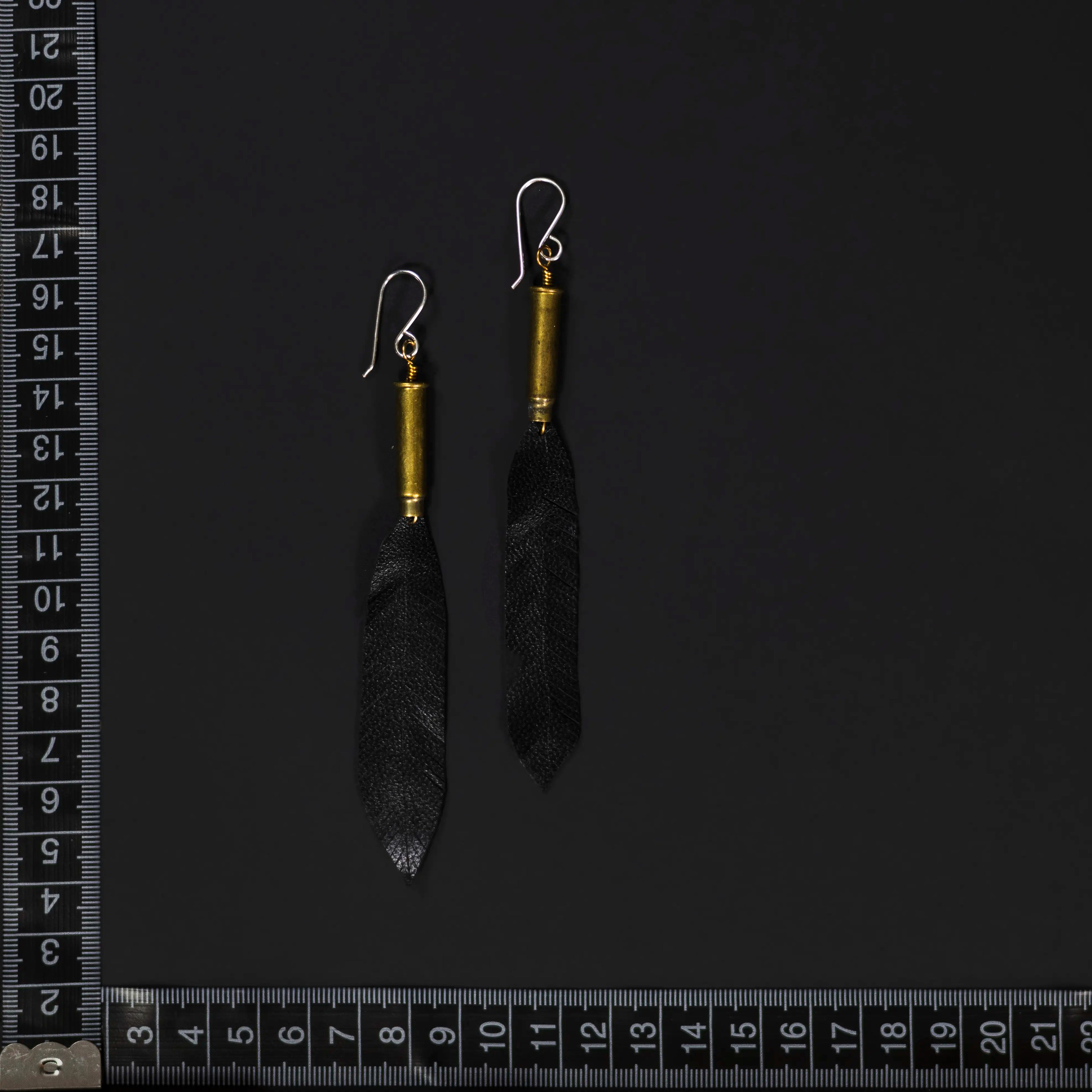 Birds of a Feather - Little Skinny Black Leather Feather Earrings