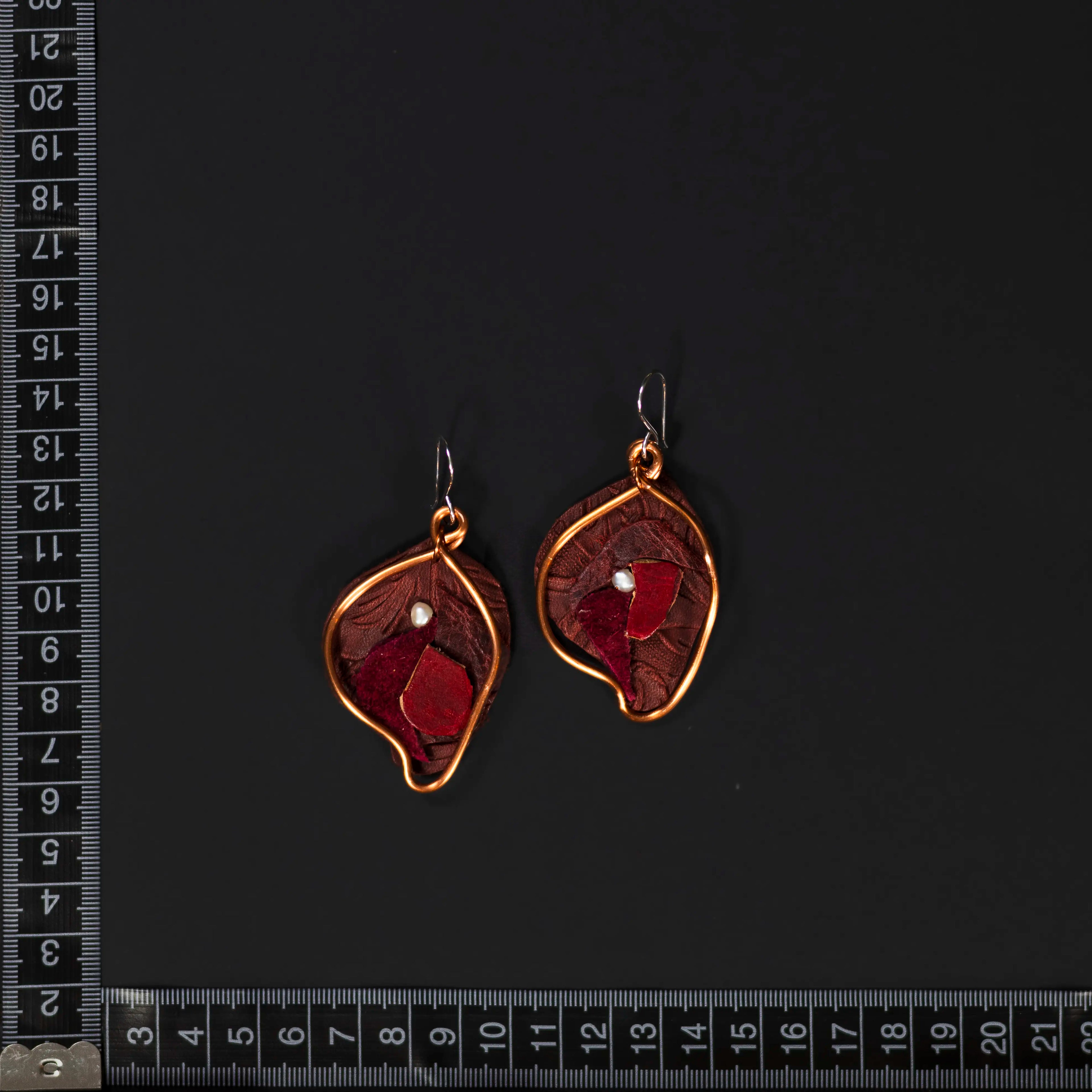 Viva La Vulva - Medium Textured Burnt Red Leather Earrings