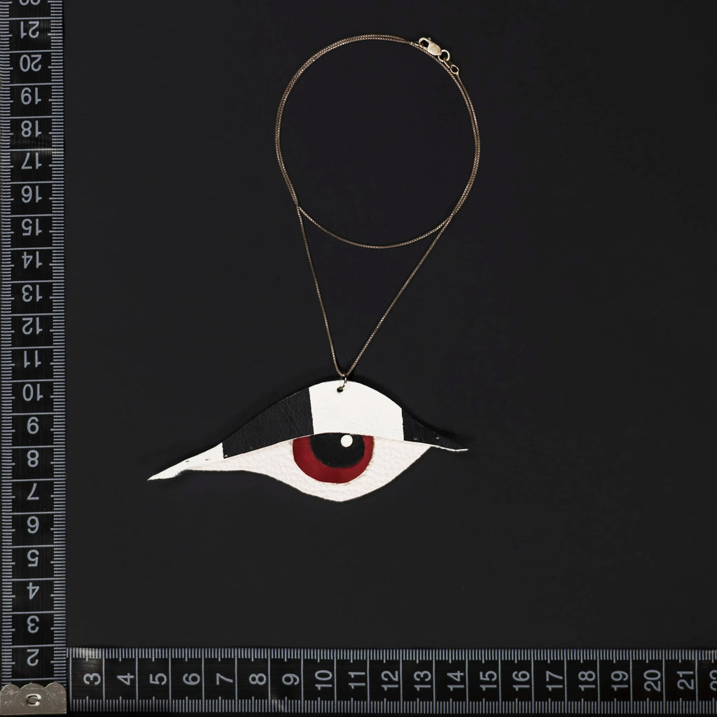 Eye See You- Red & Checkered Black/White Leather Evil Eye Necklace