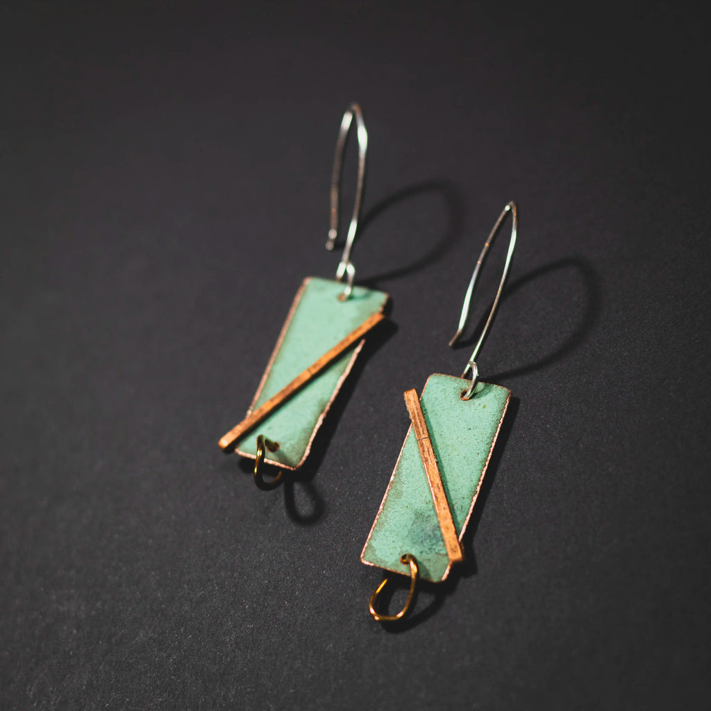You'll Like Tacoma - Rectangle & Copper Staple Earrings