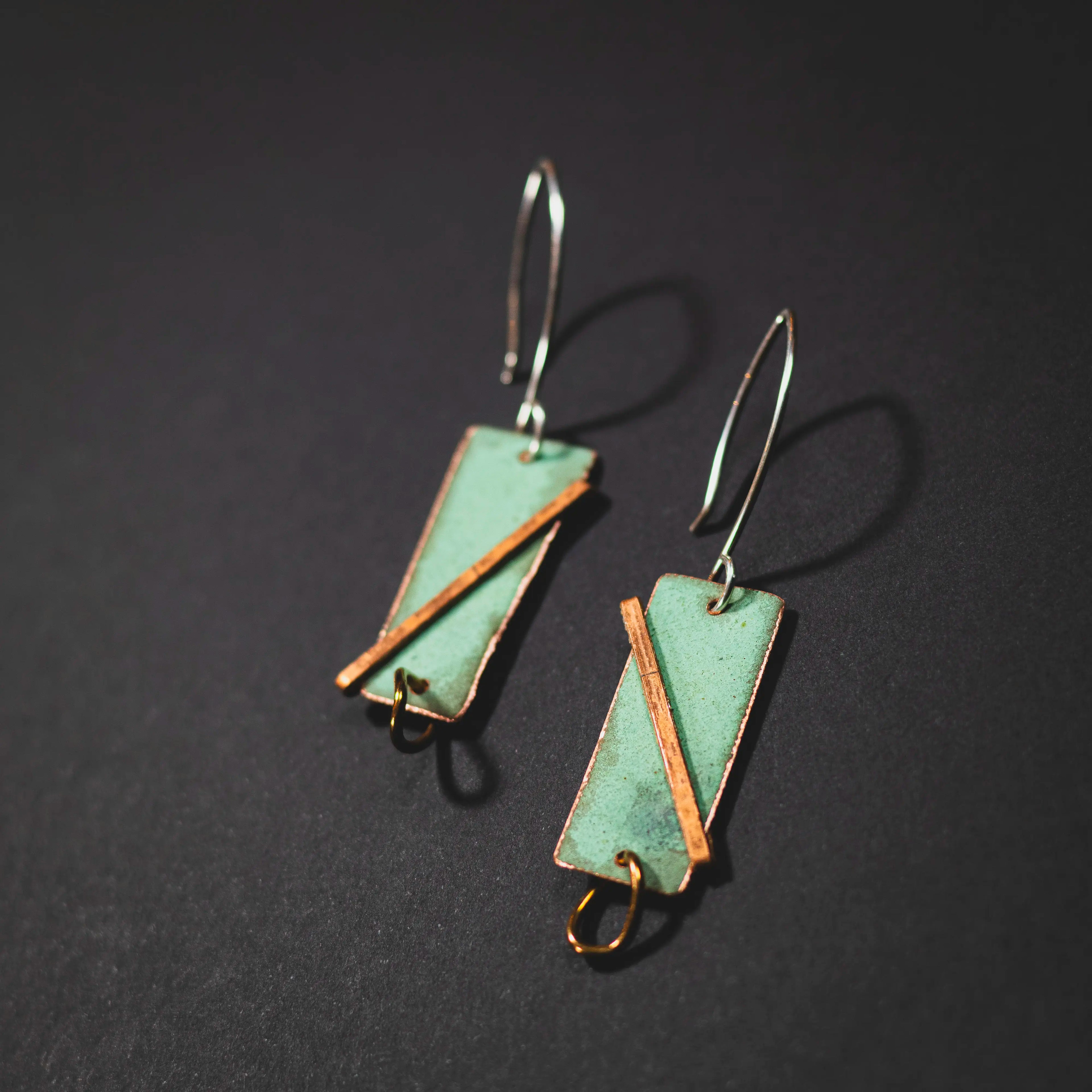 You'll Like Tacoma - Rectangle & Copper Staple Earrings