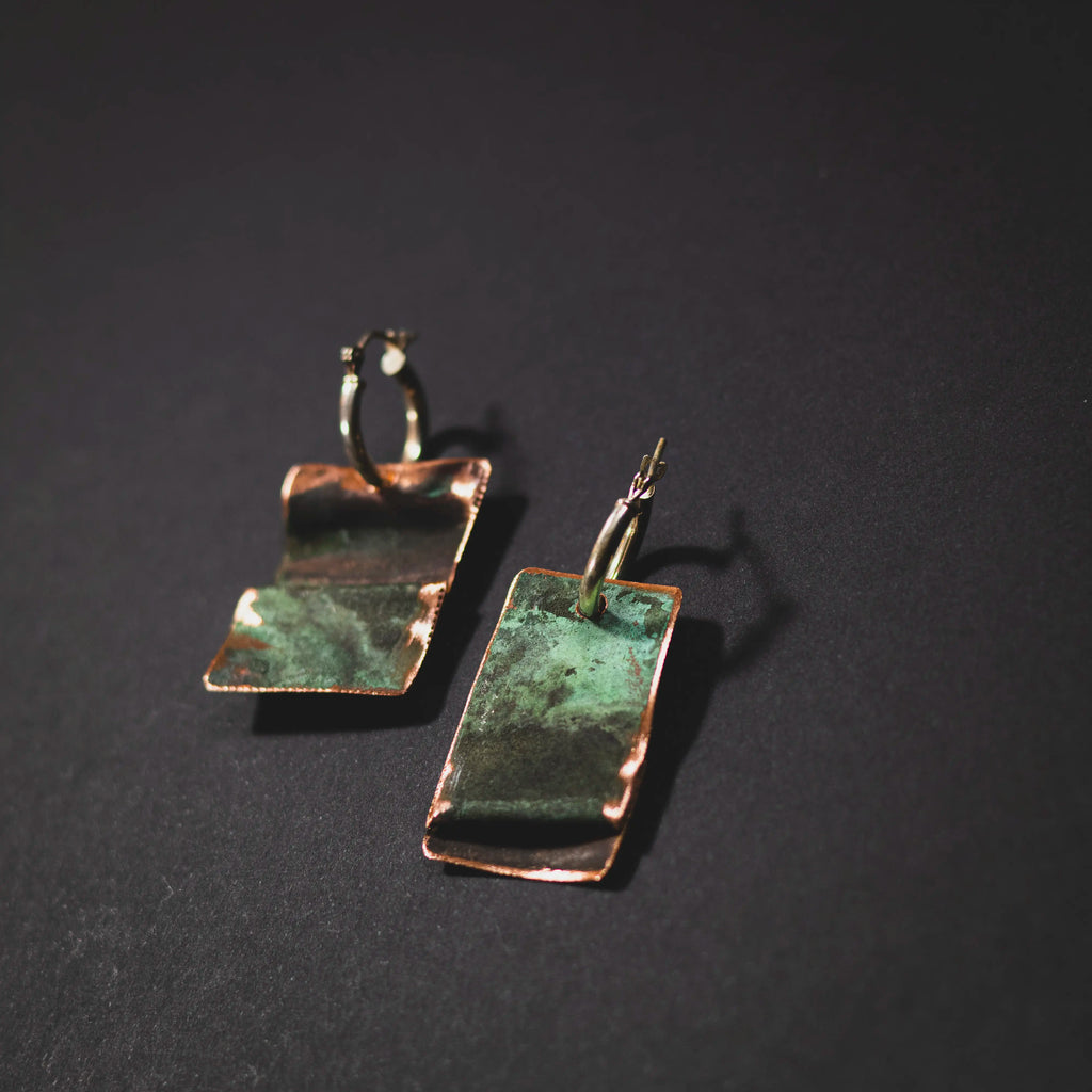 You'll Like Tacoma - Mini Silver Hoops & Copper Rectangle Earrings