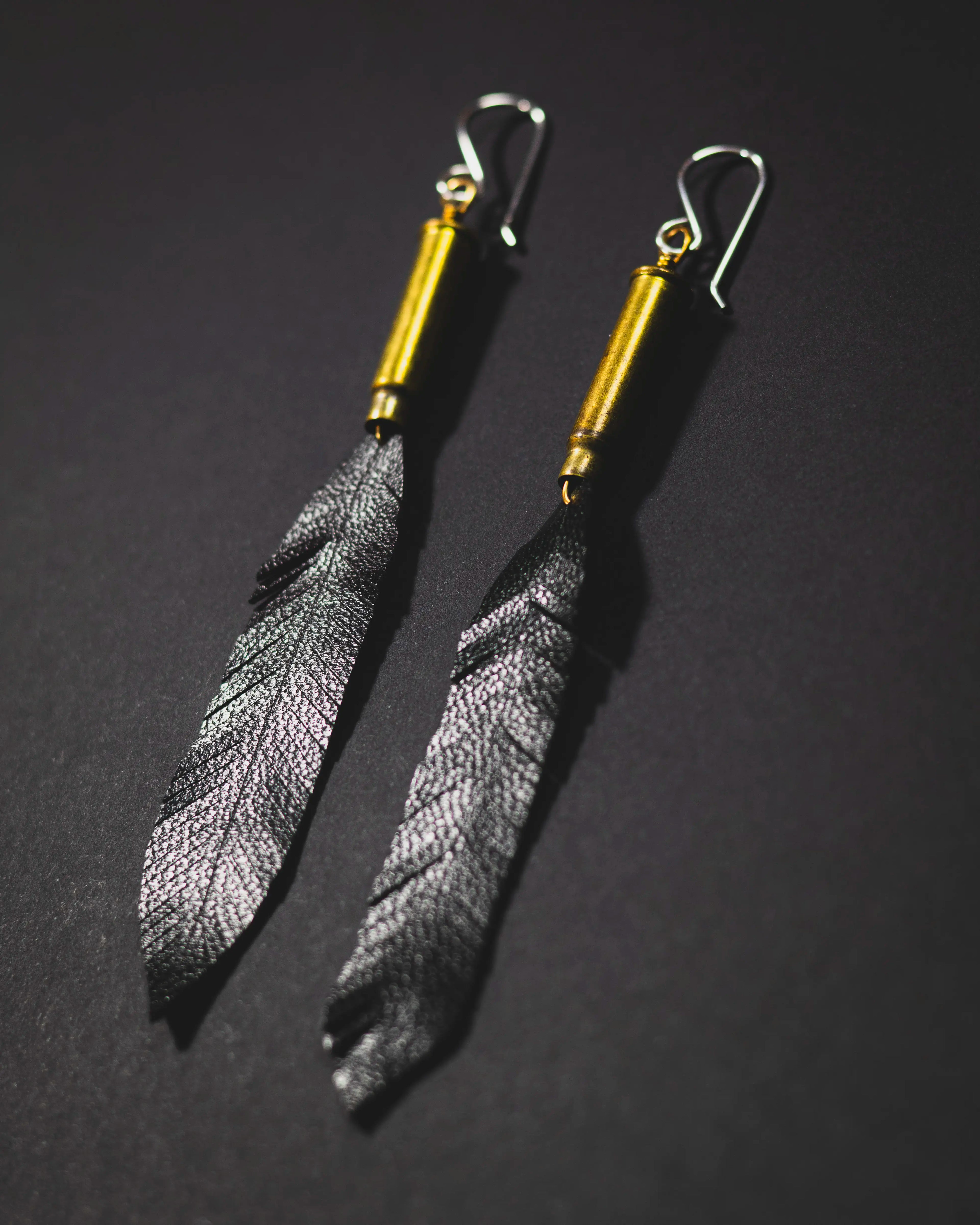 Birds of a Feather - Little Skinny Black Leather Feather Earrings