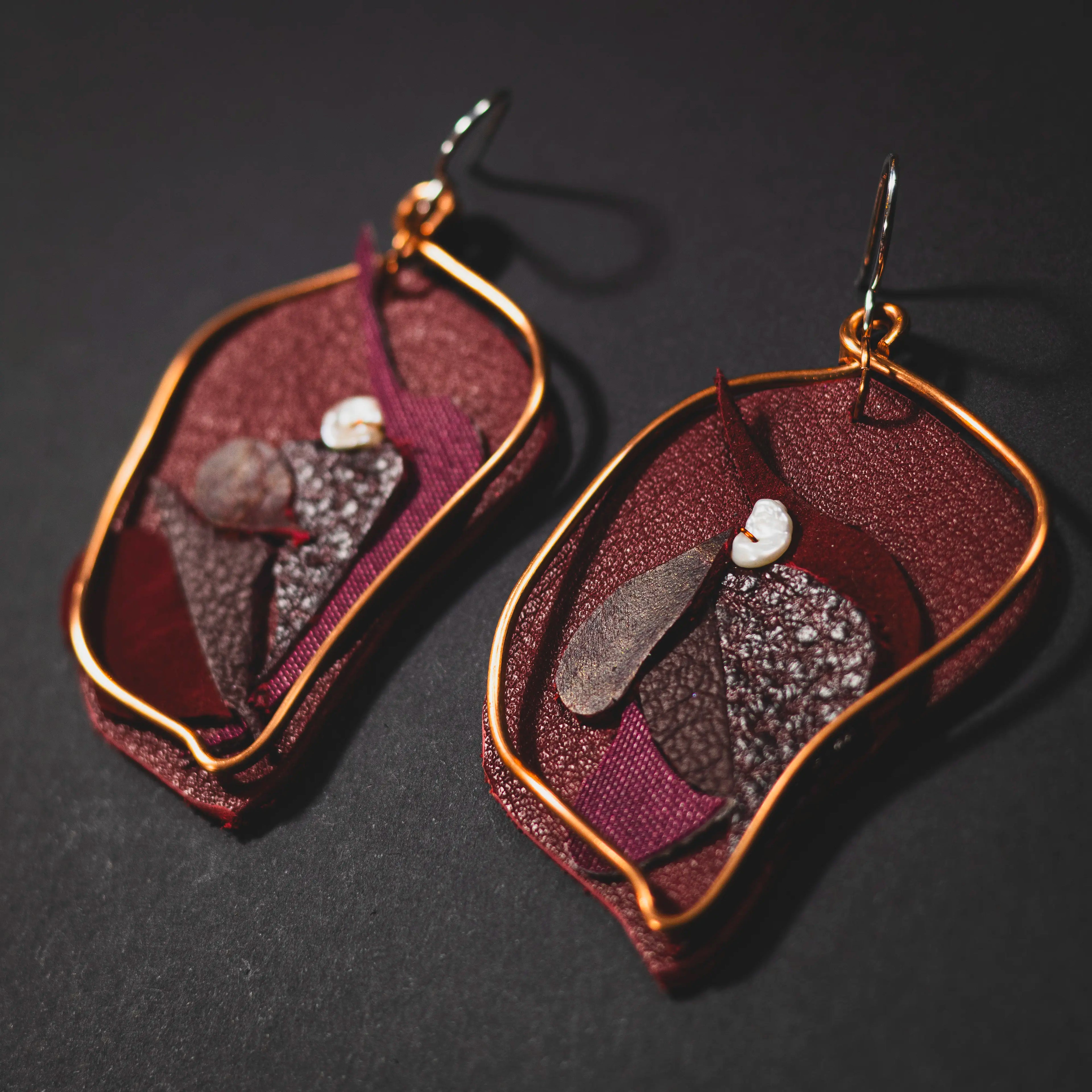 Viva La Vulva - Large Burgundy Leather Earrings