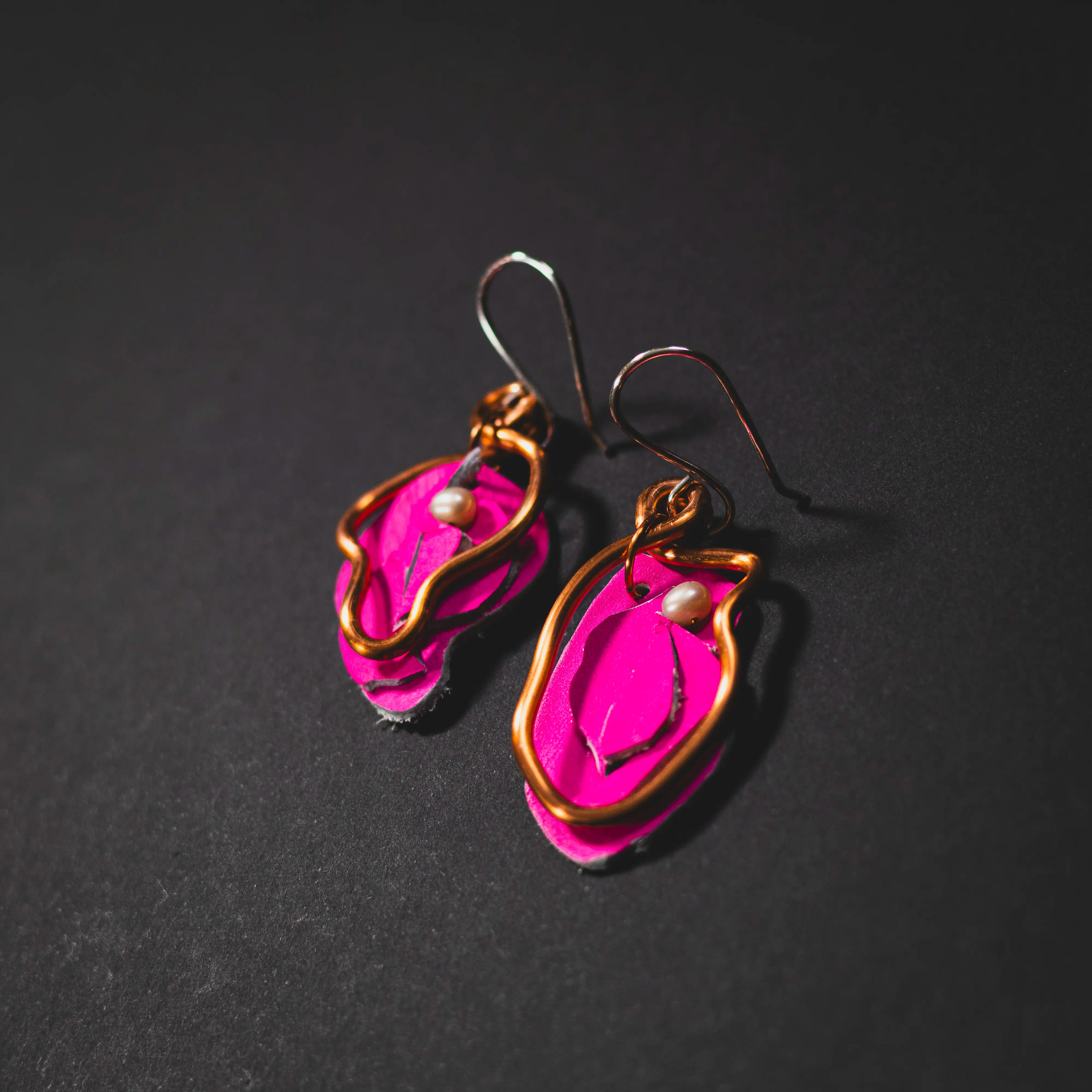 Viva La Vulva - Small Monochrome Hot Pink Leather Earrings