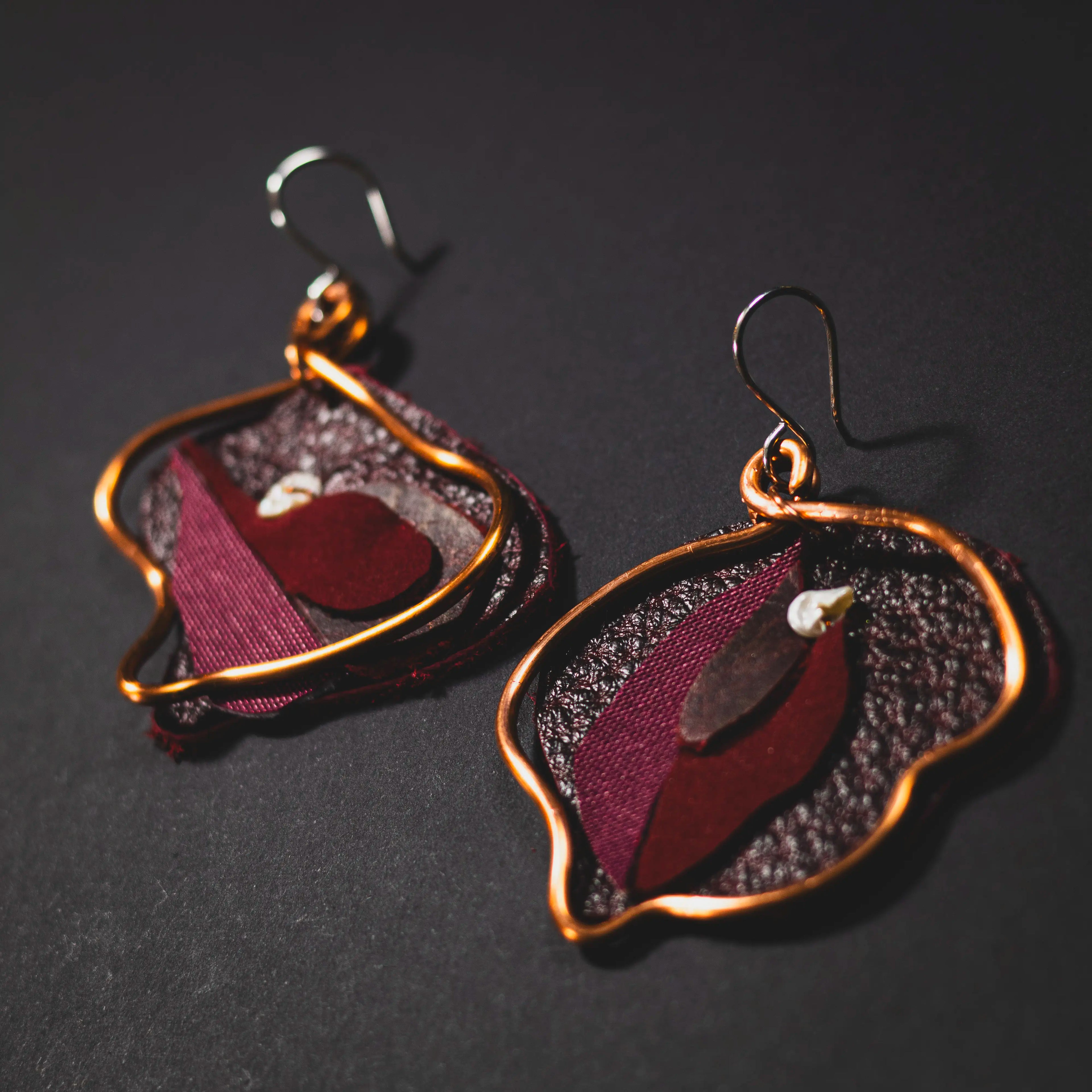 Viva La Vulva - Large Dark Red Leather Earrings