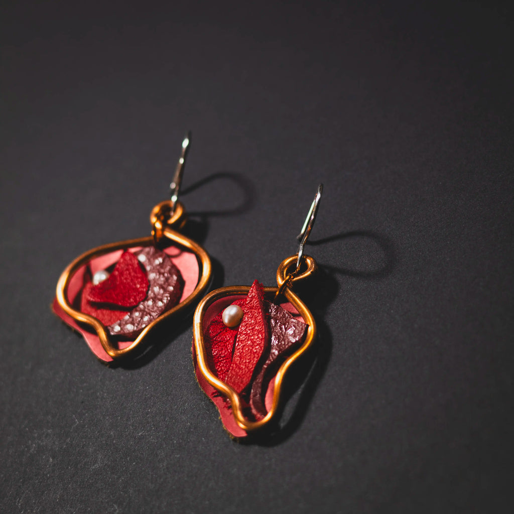 Viva La Vulva - Small Shiny Red Leather Earrings