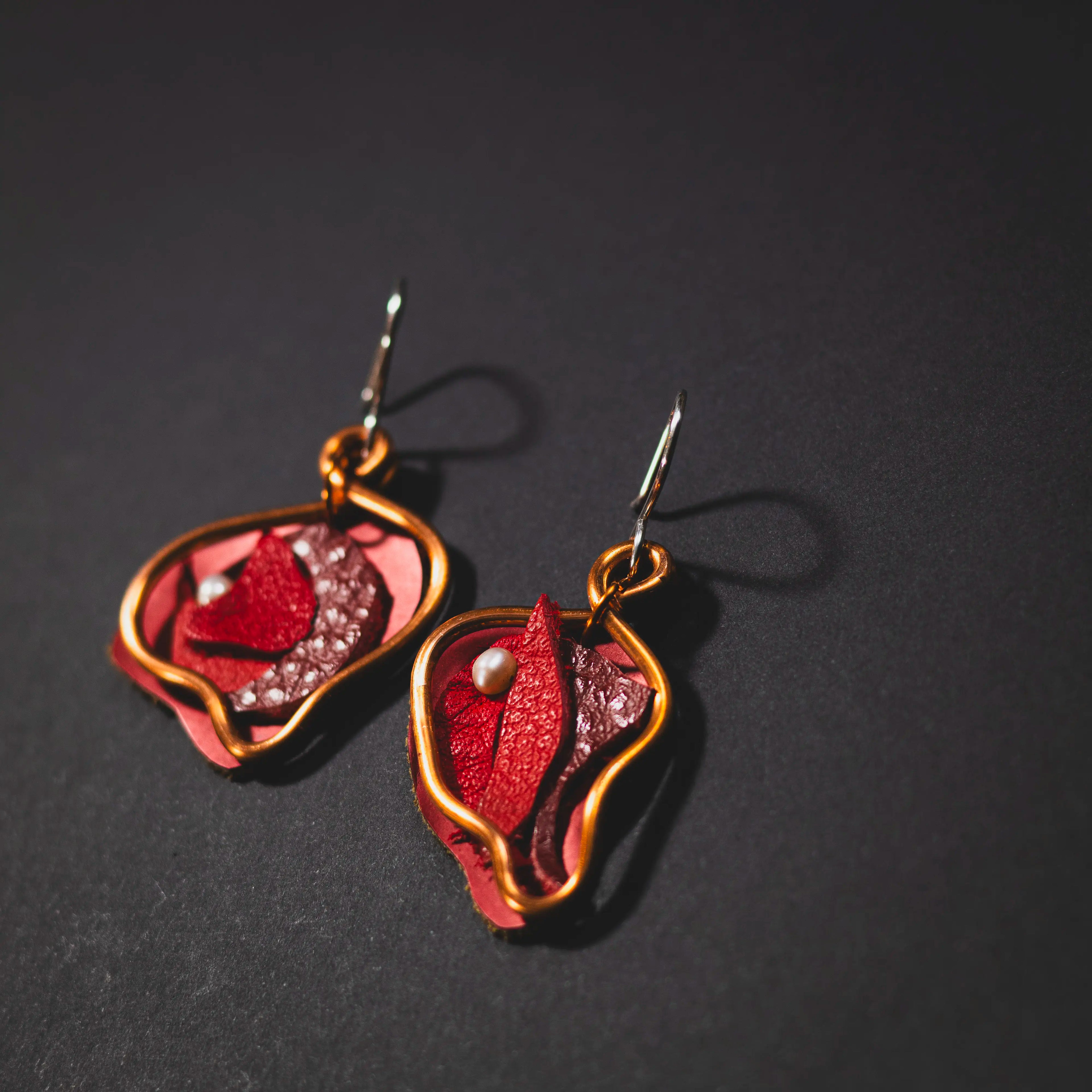 Viva La Vulva - Small Shiny Red Leather Earrings