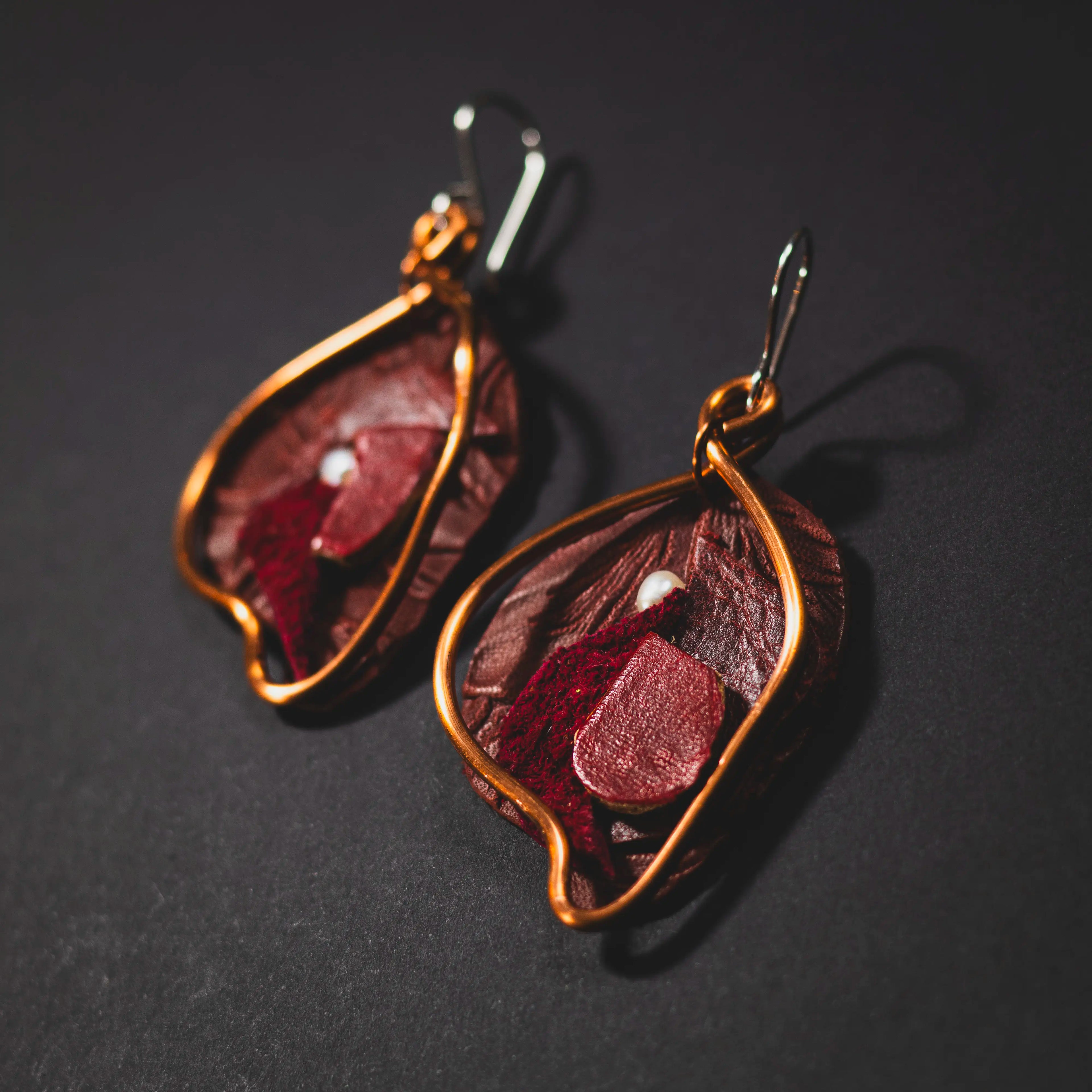 Viva La Vulva - Medium Textured Burnt Red Leather Earrings