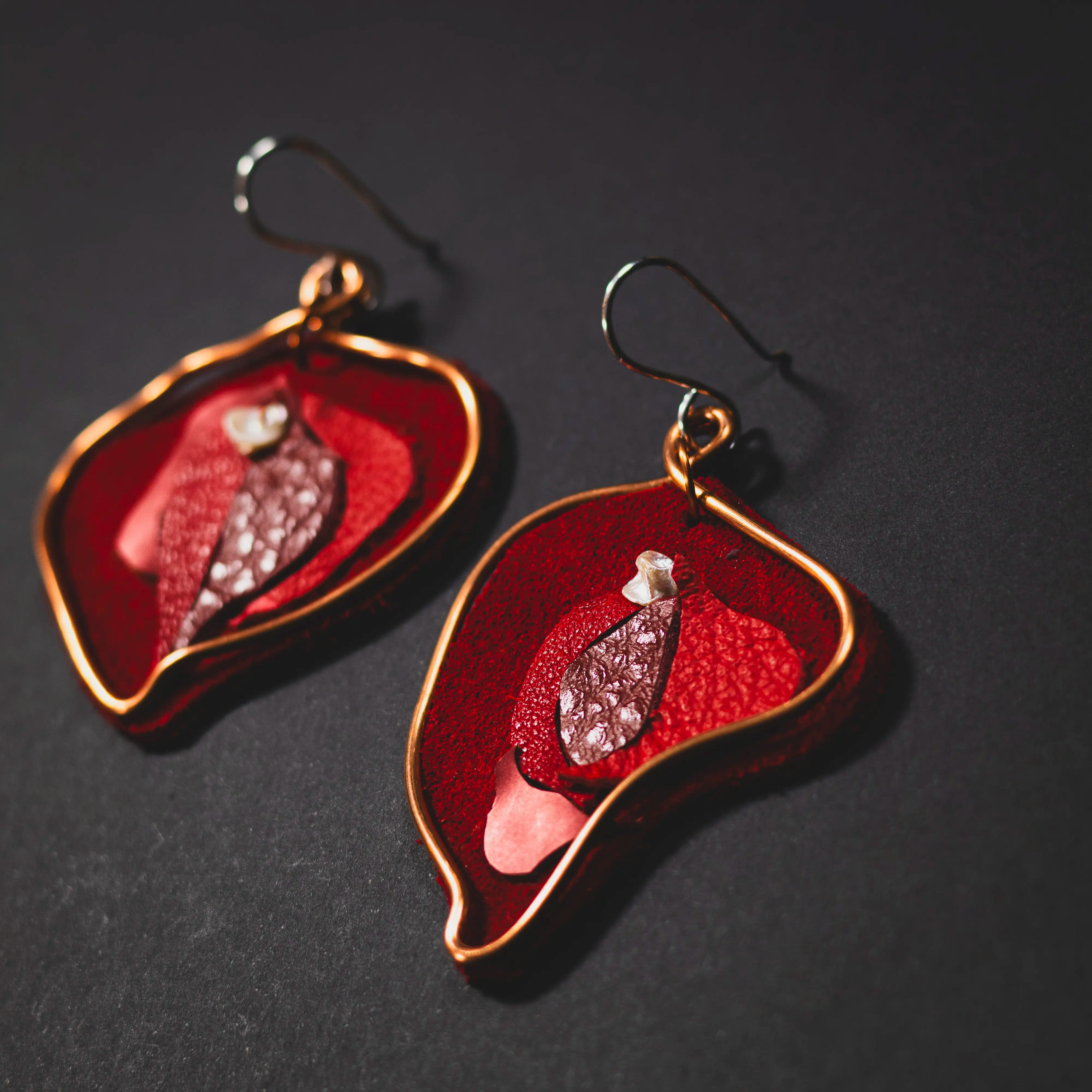 Viva La Vulva - Large Soft Red Leather Earrings