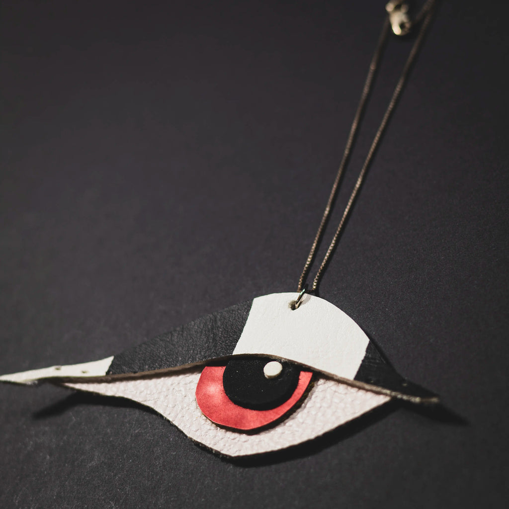 Eye See You- Red & Checkered Black/White Leather Evil Eye Necklace