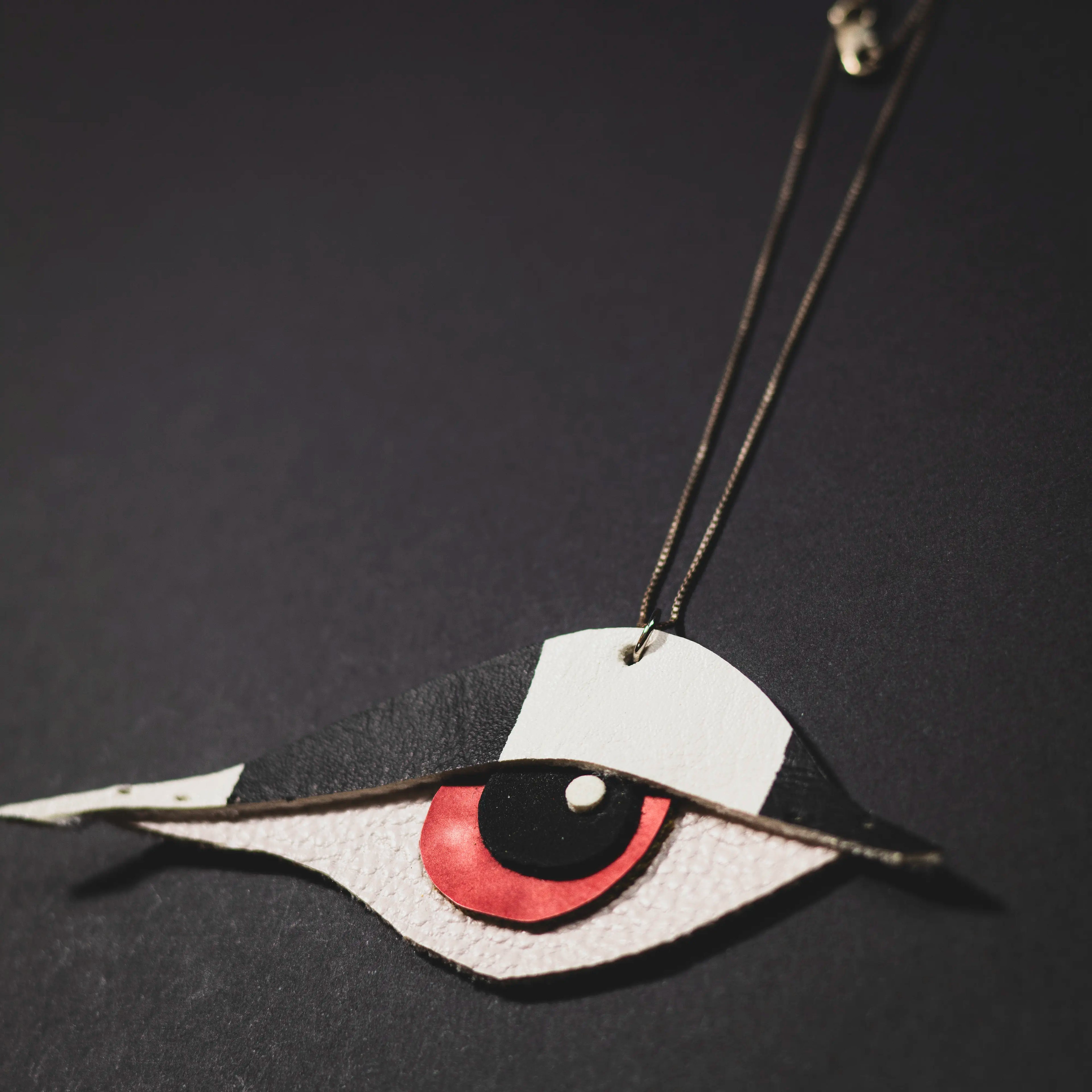 Eye See You- Red & Checkered Black/White Leather Evil Eye Necklace