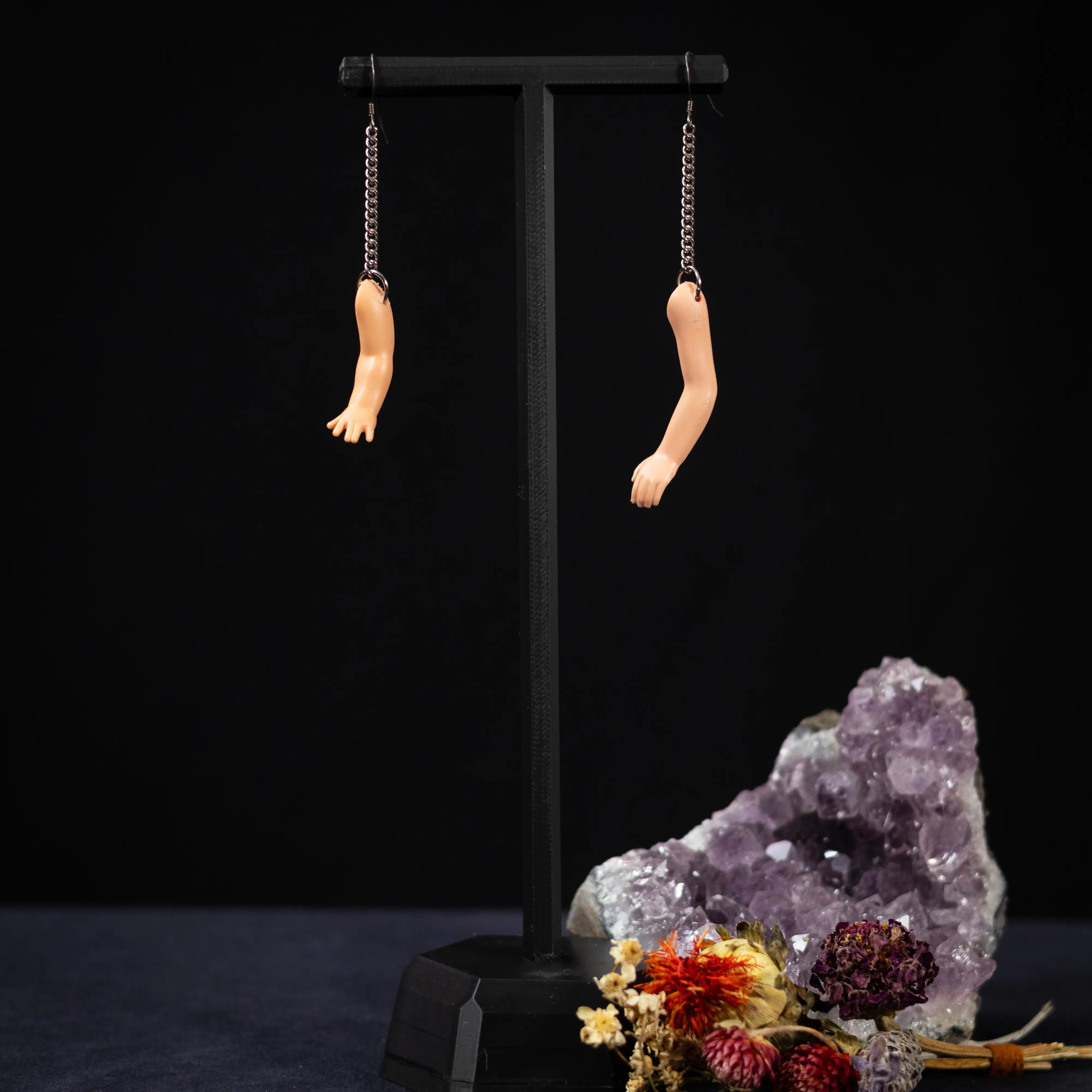Give Me a Hand Baby -Silver Chain Baby Arms Earrings