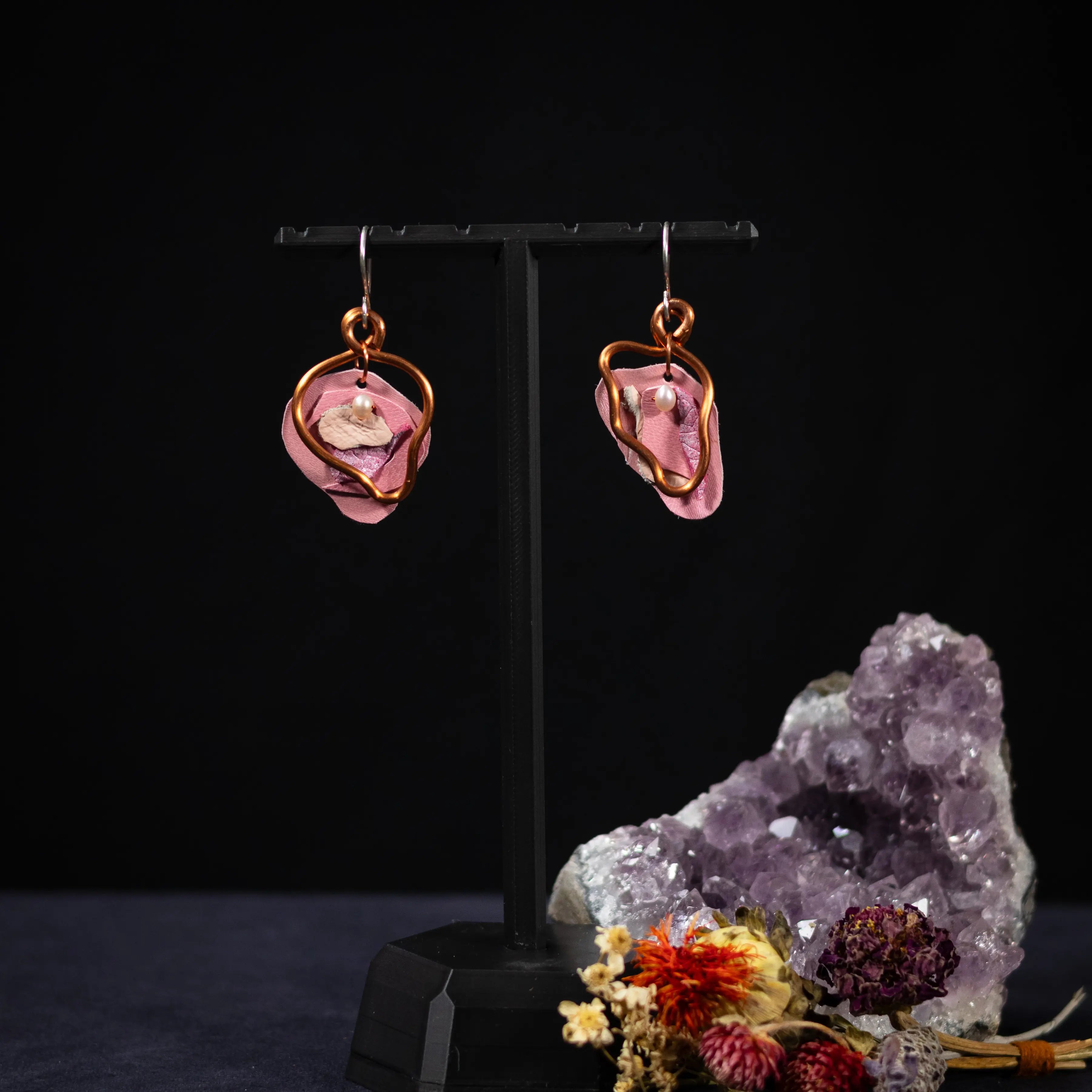 Viva La Vulva - Small Iridescent Pink Leather Earrings