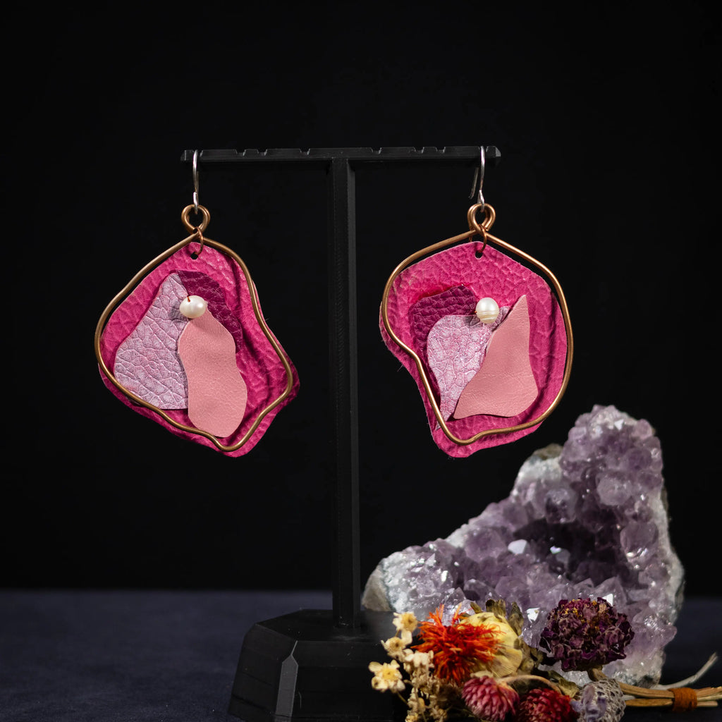 Viva La Vulva - Large Pebble Pink Leather Earrings