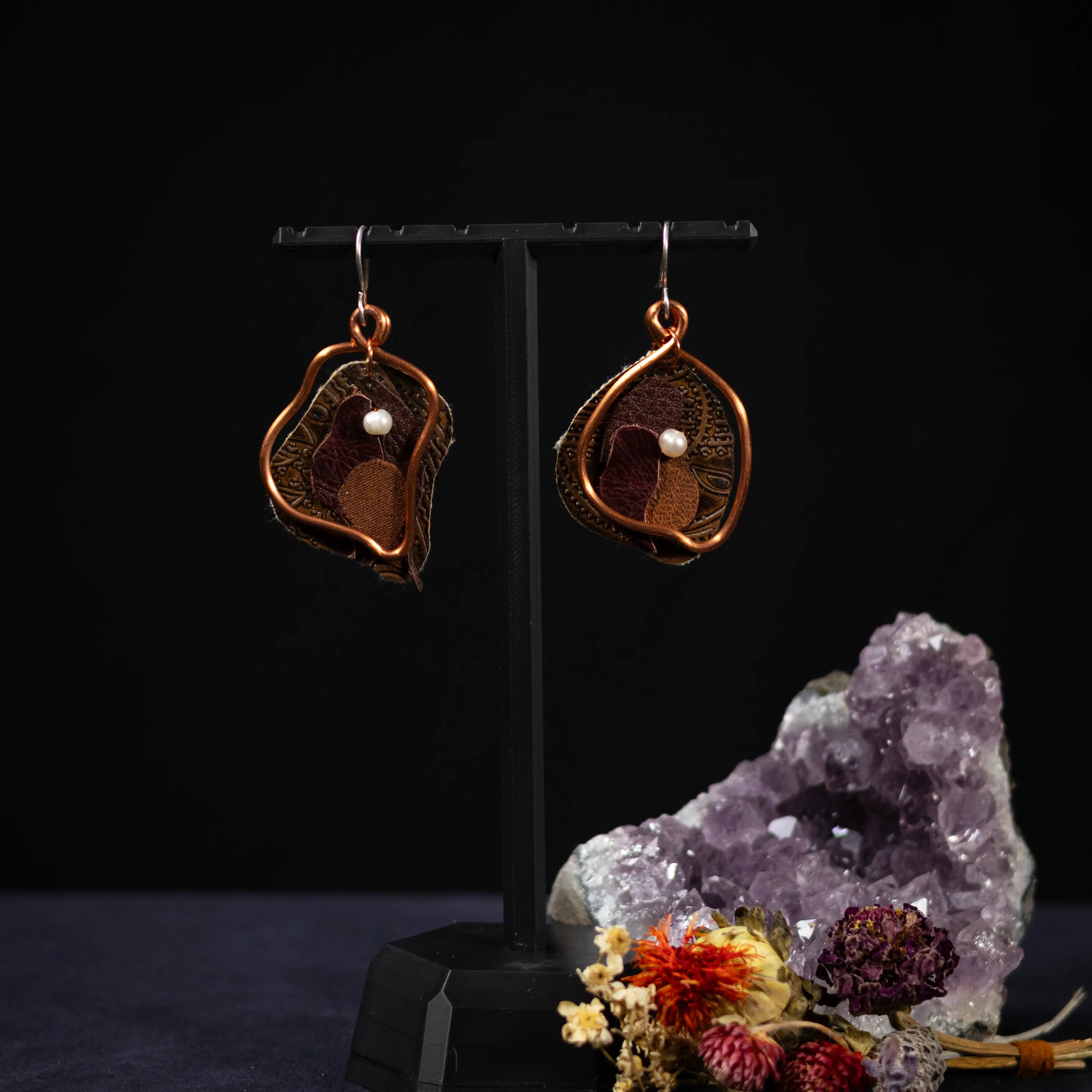 Viva La Vulva - Medium Brown Textured Leather Earrings