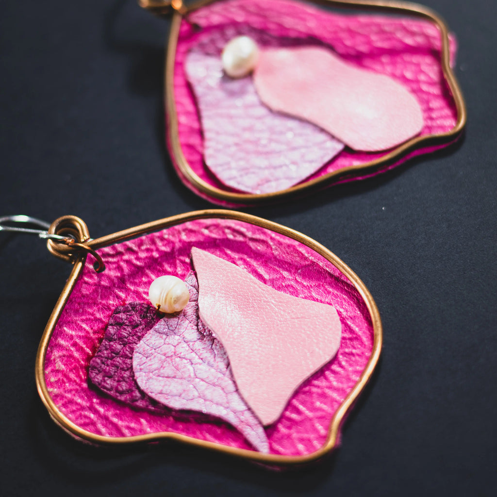 Viva La Vulva - Large Pebble Pink Leather Earrings