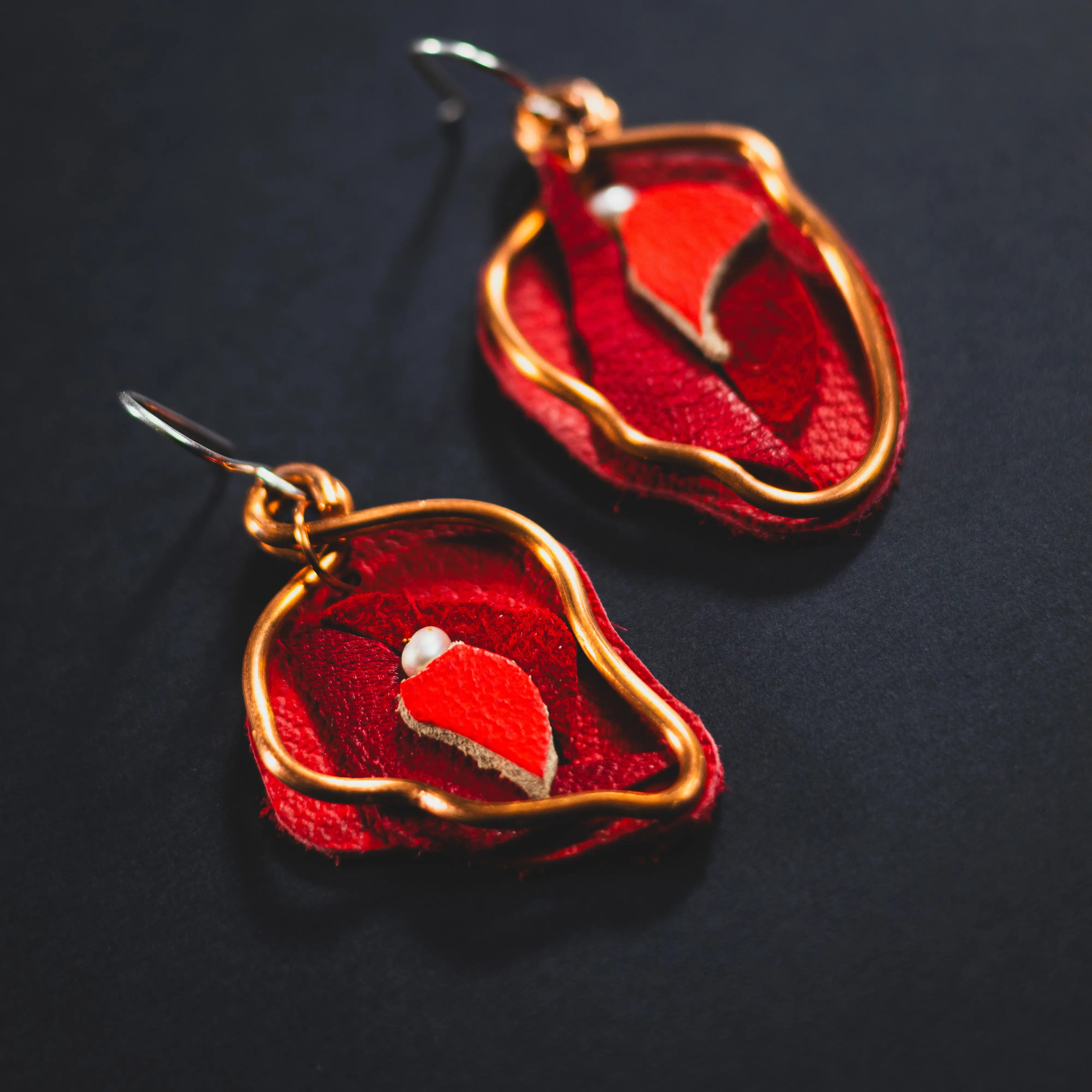Viva La Vulva - Medium Bright Red Leather Earrings