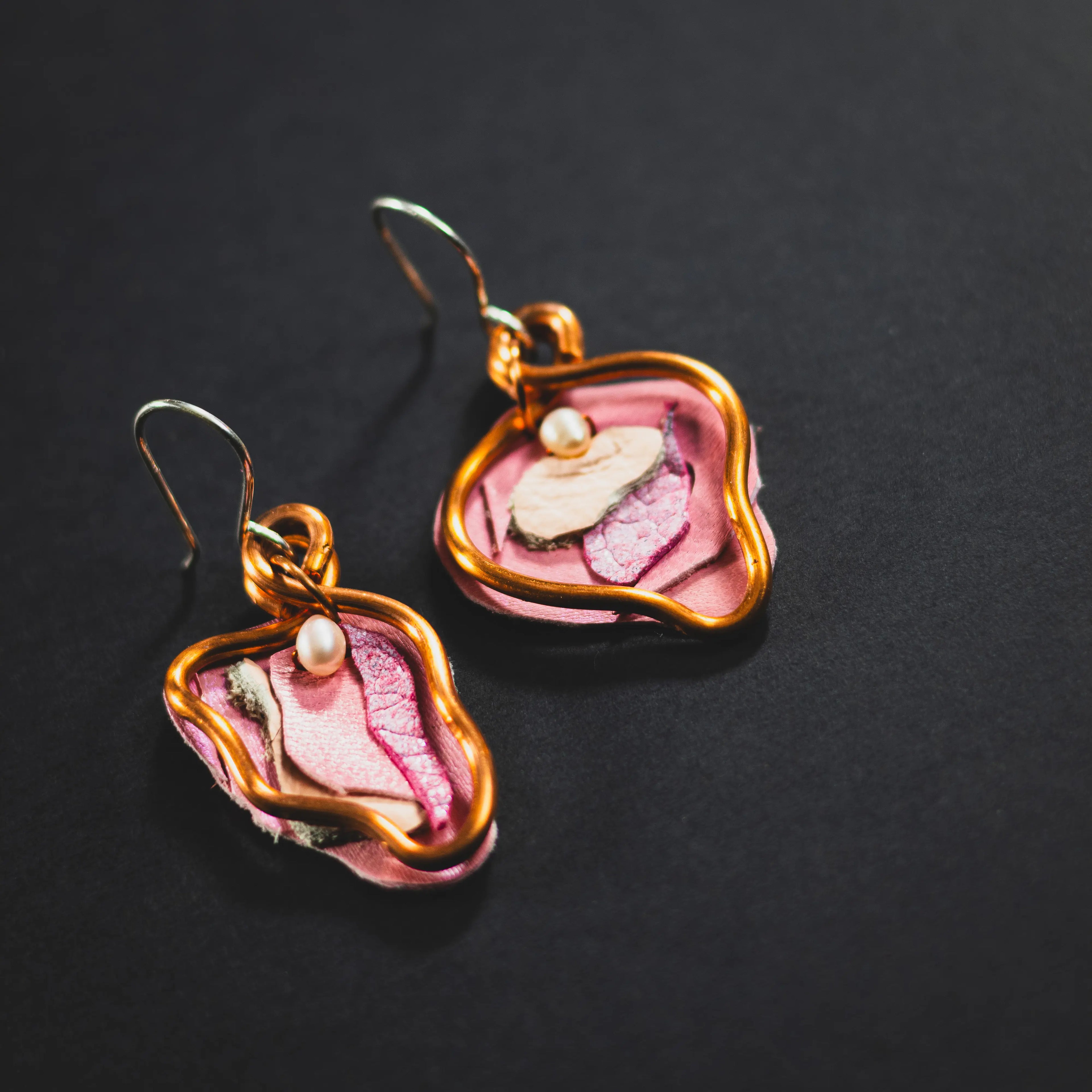 Viva La Vulva - Small Iridescent Pink Leather Earrings