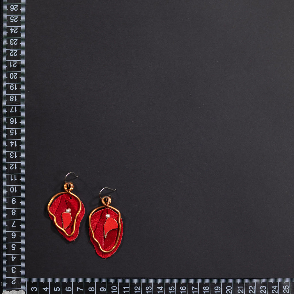 Viva La Vulva - Medium Bright Red Leather Earrings