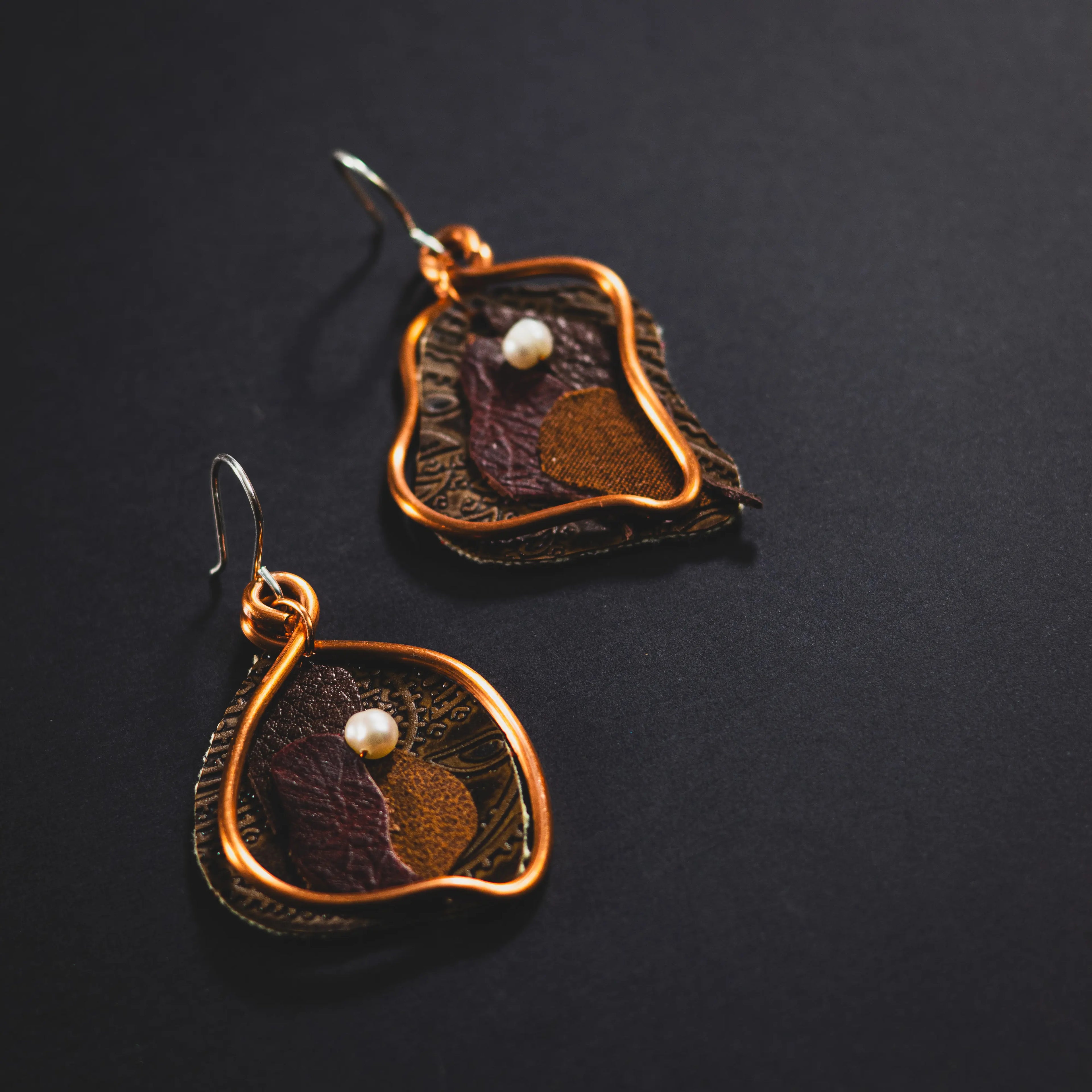 Viva La Vulva - Medium Brown Textured Leather Earrings