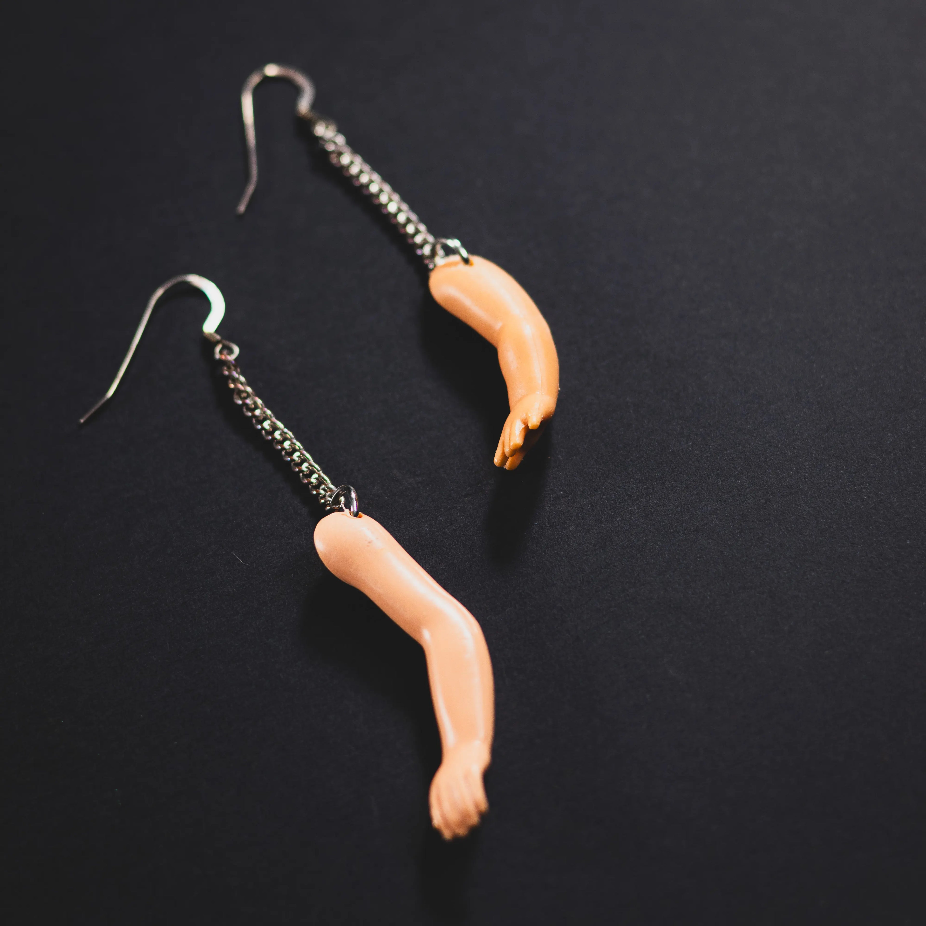 Give Me a Hand Baby -Silver Chain Baby Arms Earrings