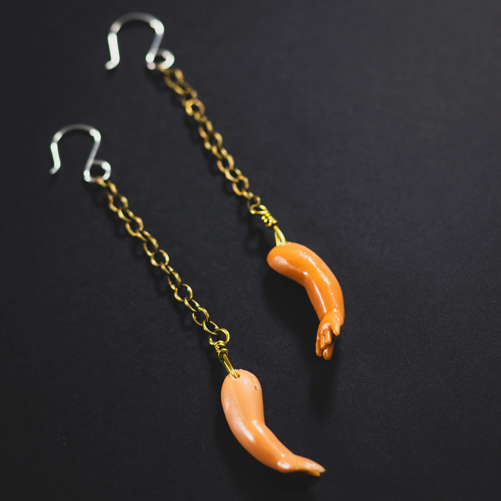 Give Me a Hand Baby -Bronze Chain Baby Arm Earrings
