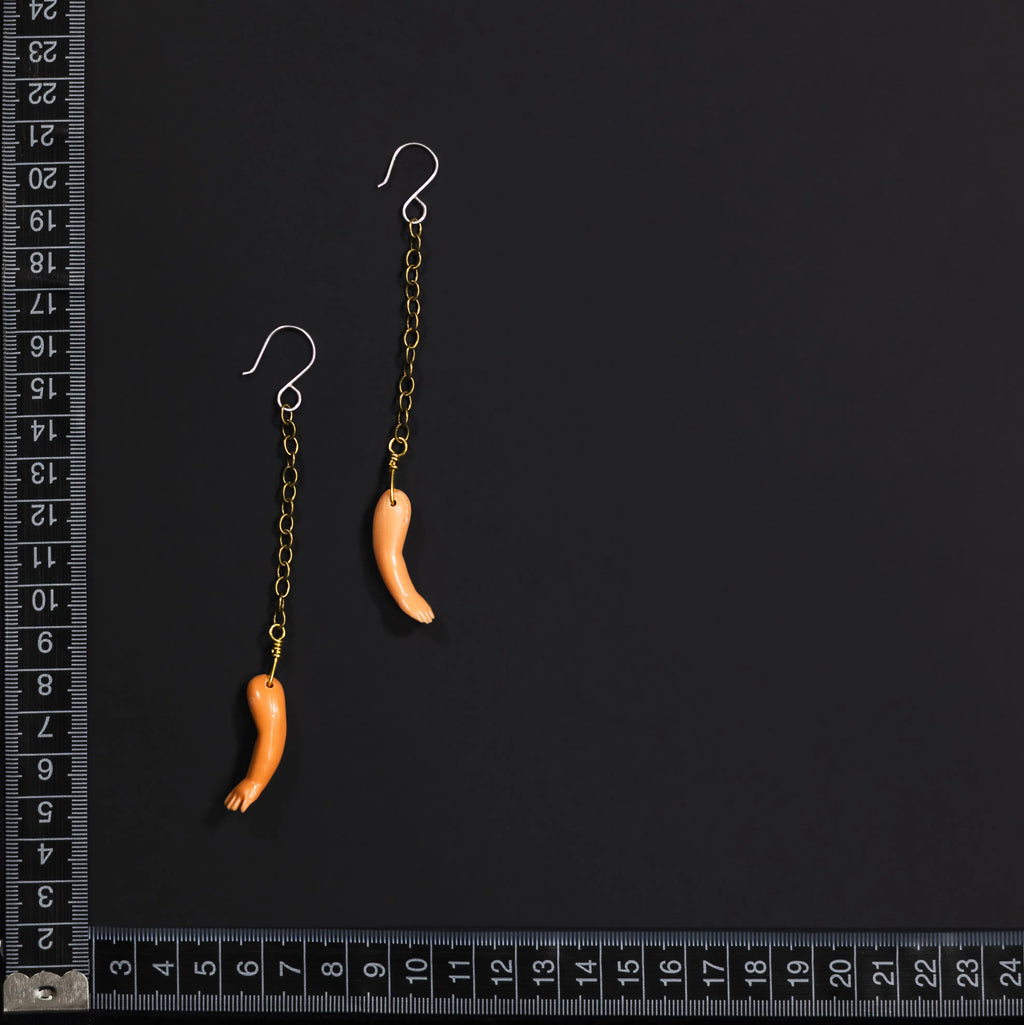 Give Me a Hand Baby -Bronze Chain Baby Arm Earrings