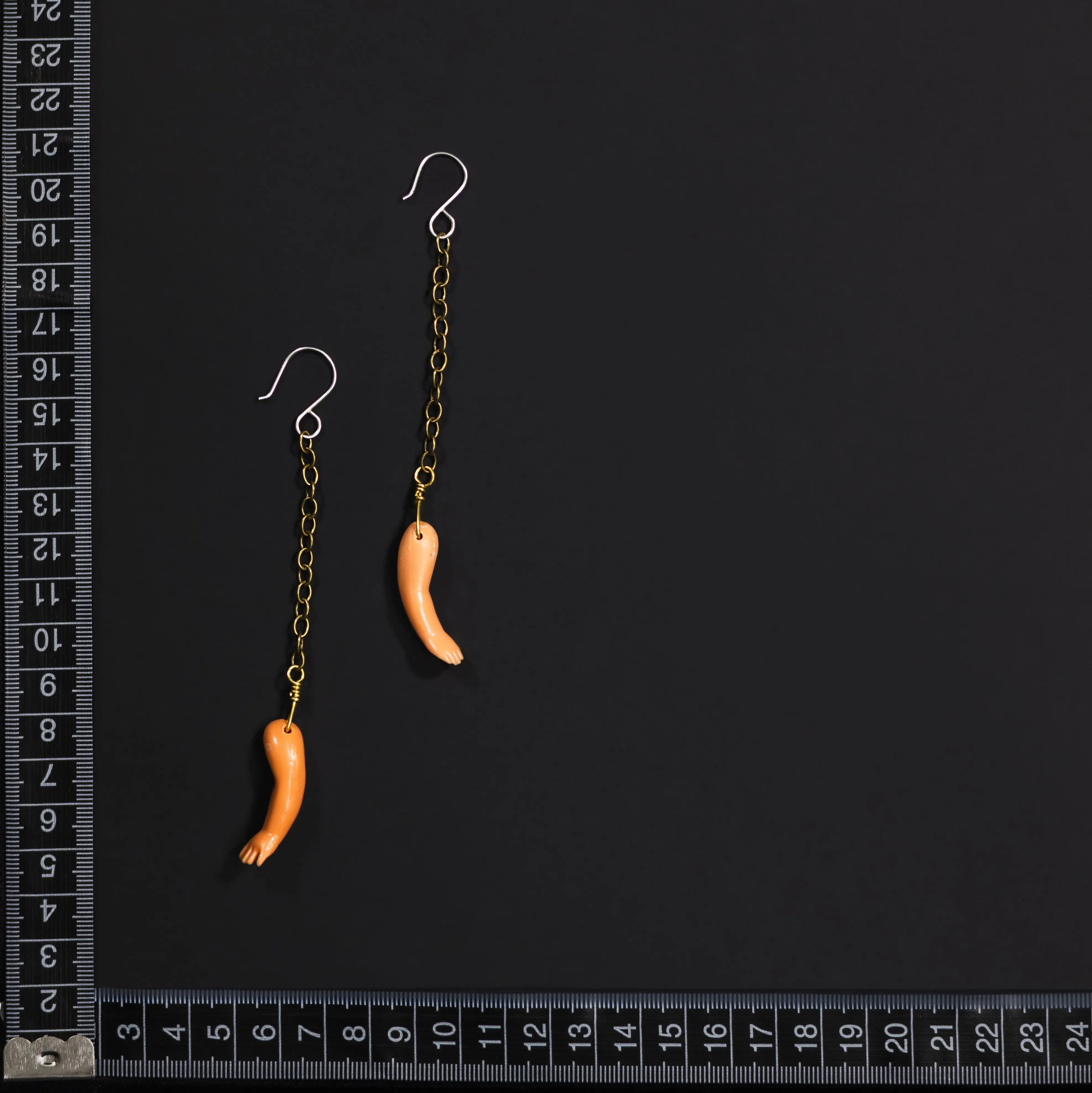 Give Me a Hand Baby -Bronze Chain Baby Arm Earrings