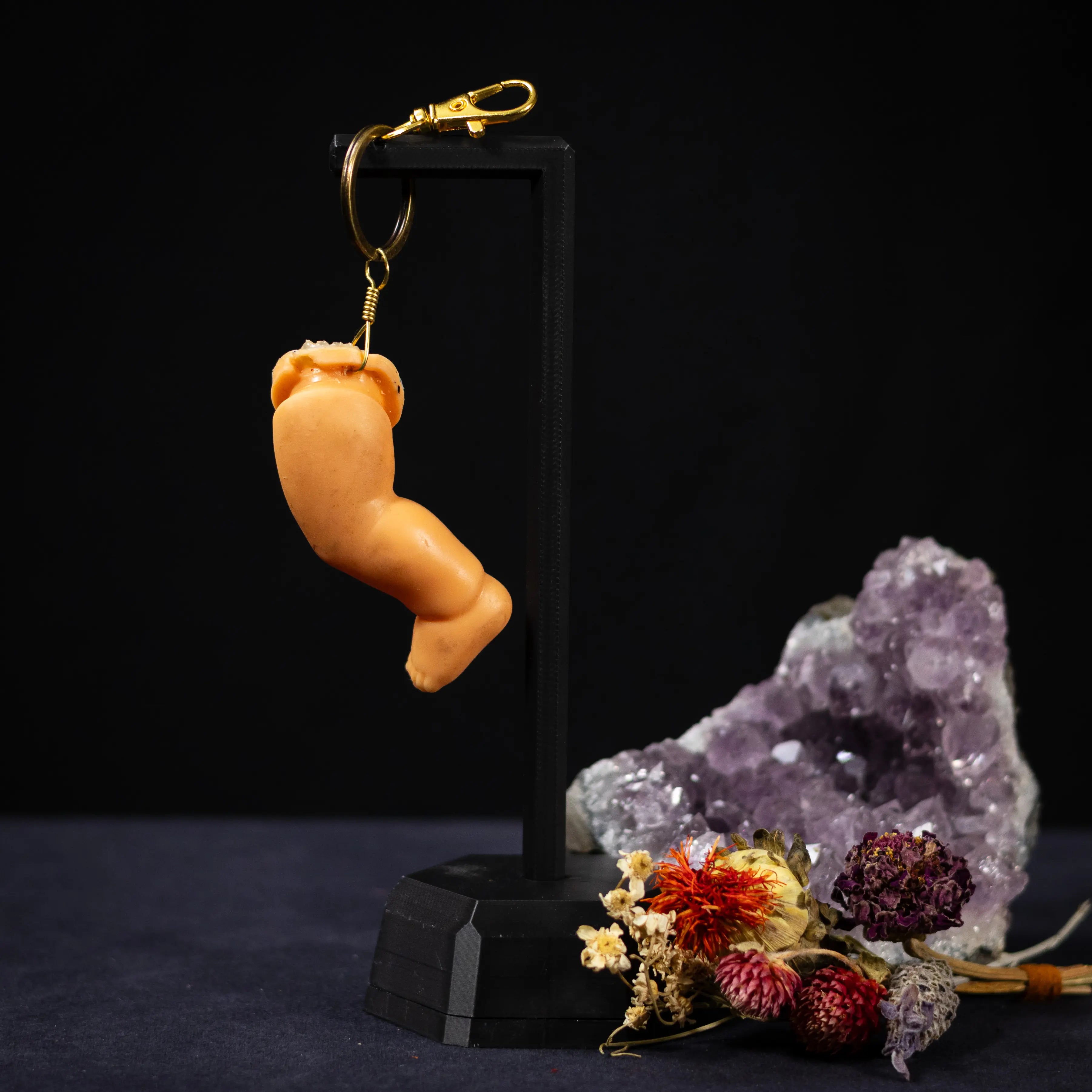 Give Me a Hand Baby - Rubber & Bronze Baby Foot Keychain