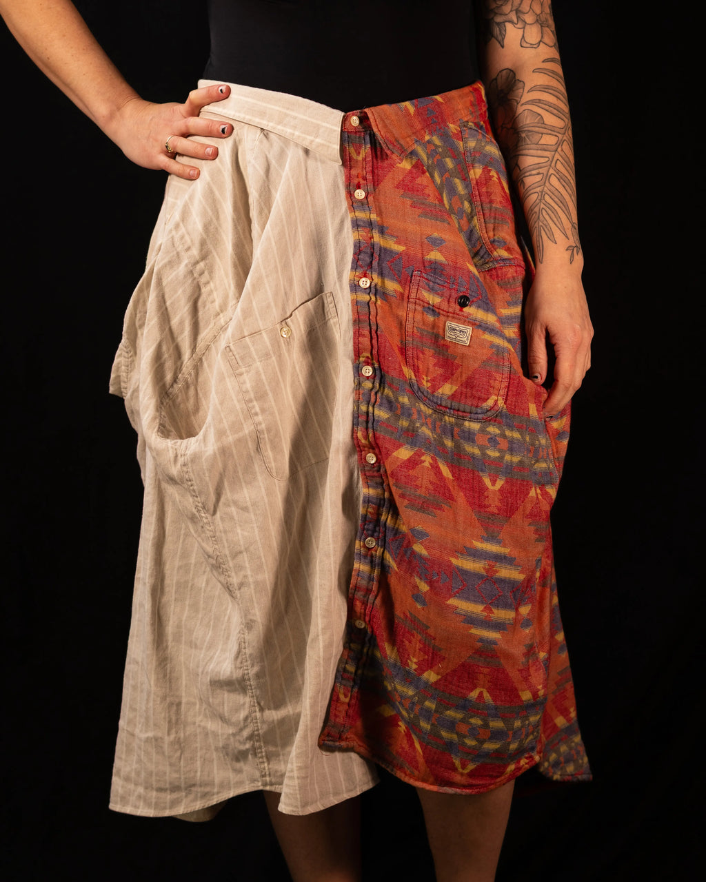 Breve Skirt - Orange Pattern & Tan Stripe
