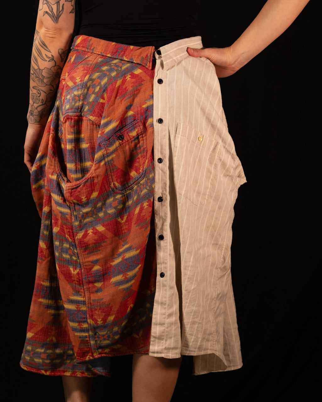 Breve Skirt - Orange Pattern & Tan Stripe