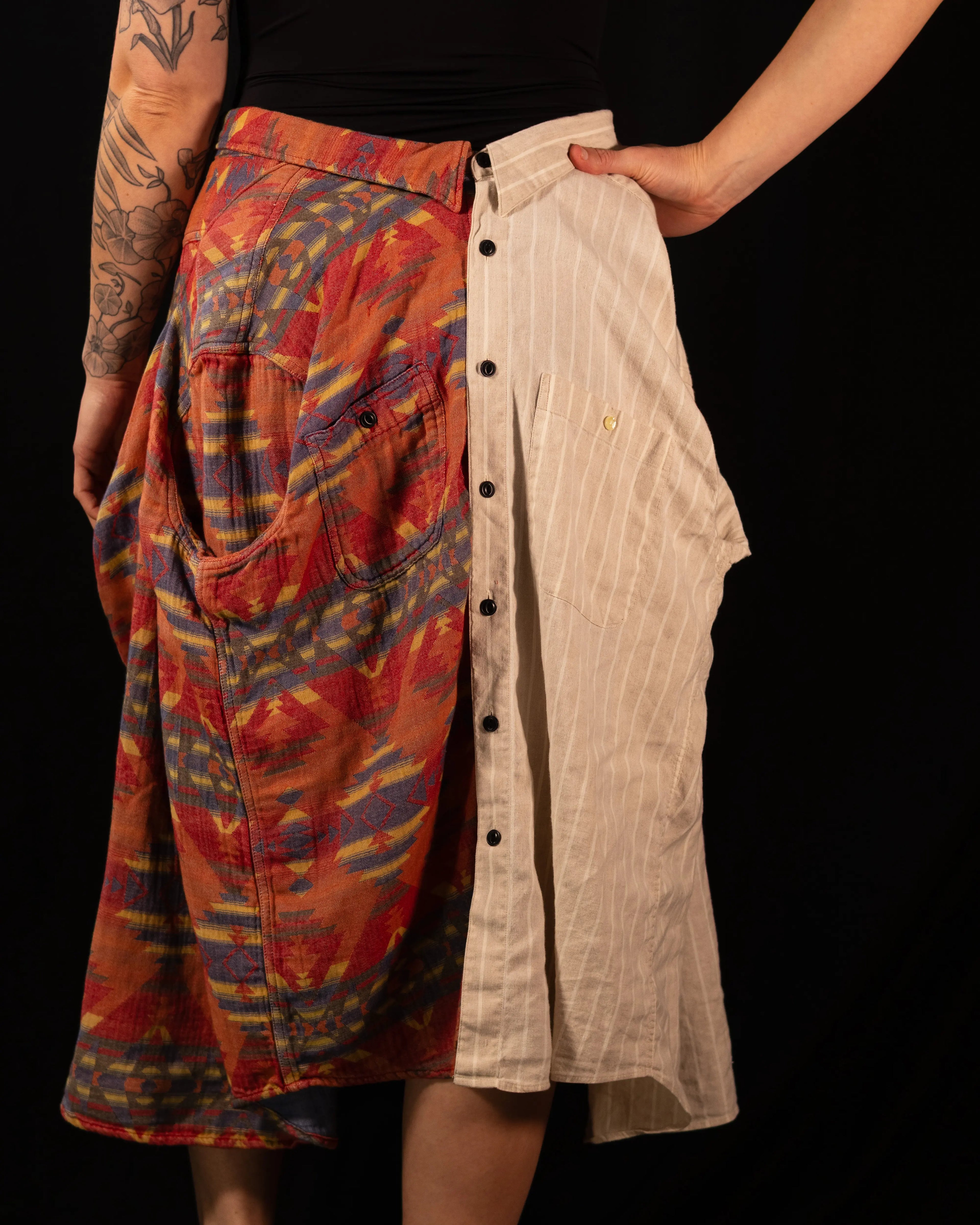 Breve Skirt - Orange Pattern & Tan Stripe