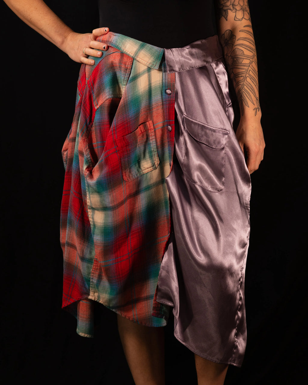 Breve Skirt - Purple Satin & Red/Blue Plaid