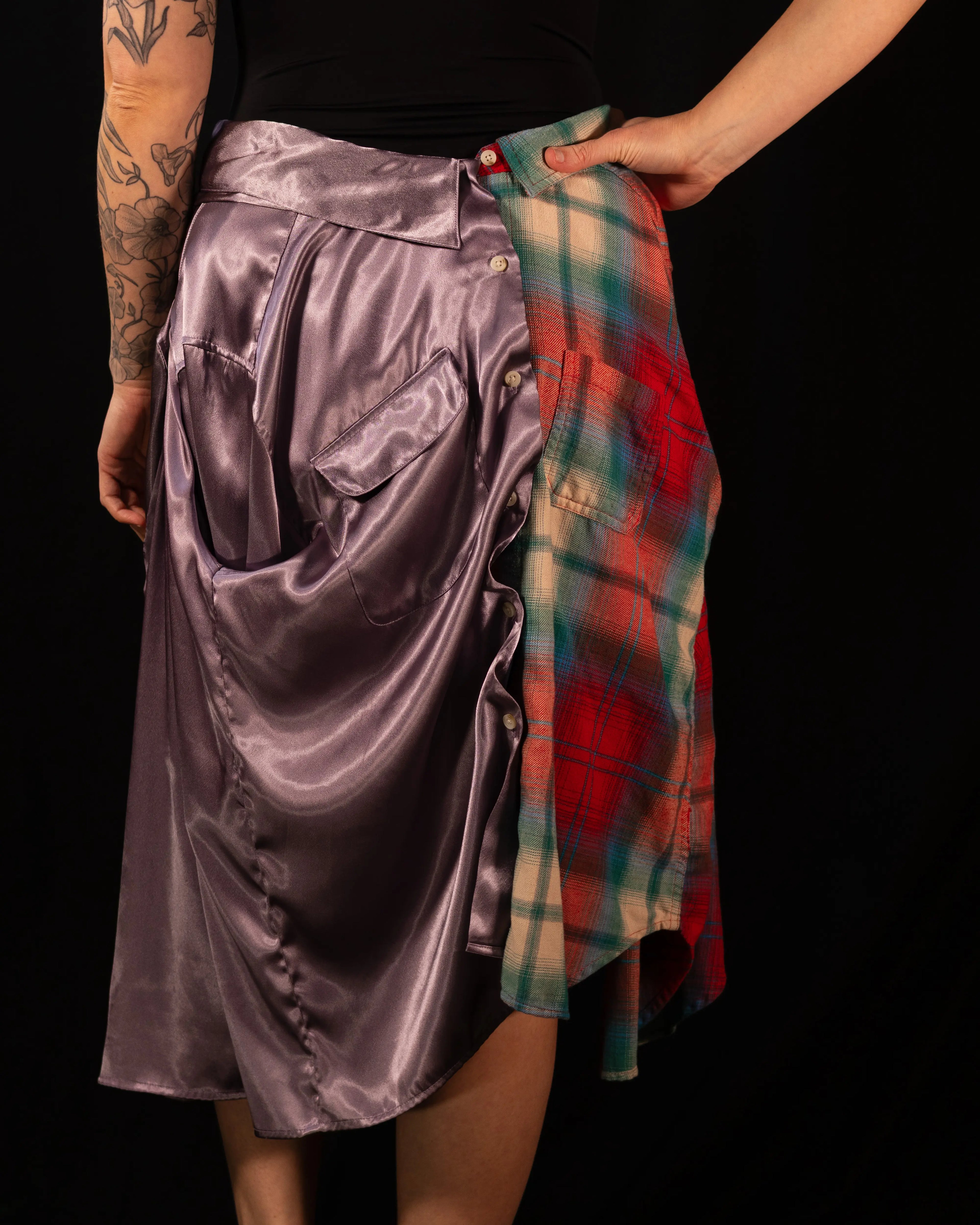 Breve Skirt - Purple Satin & Red/Blue Plaid