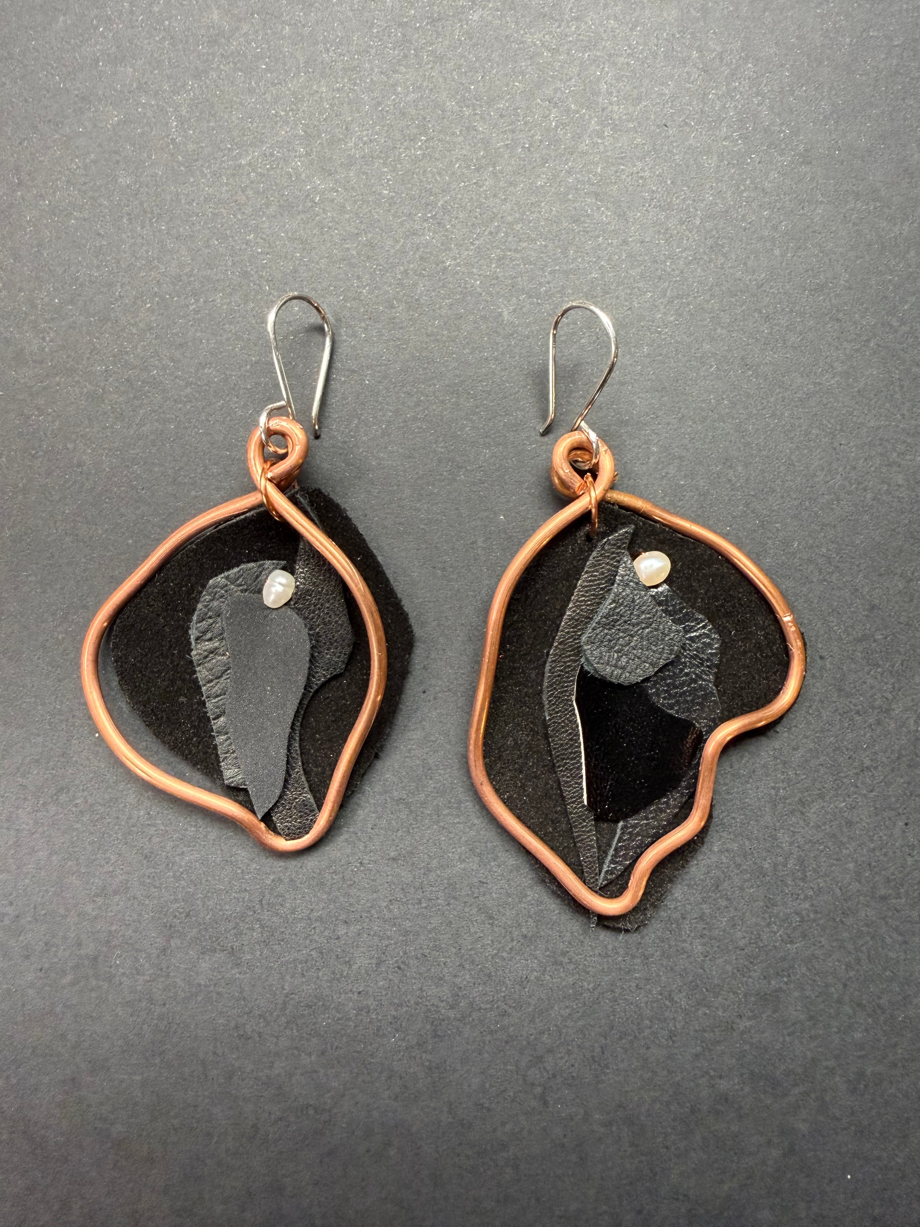 Viva La Vulva - Large Matte Black Leather Earrings