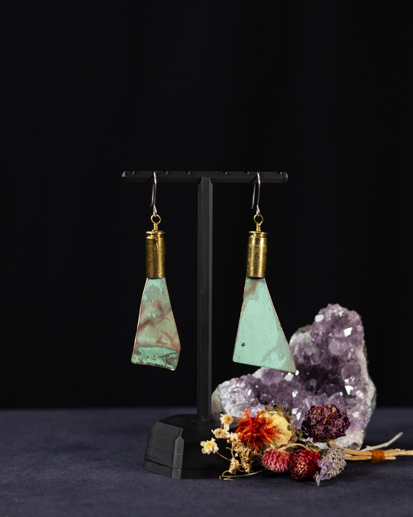 You'll Like Tacoma - Long Asymmetrical Triangles & Bullet Shell Casing Earrings